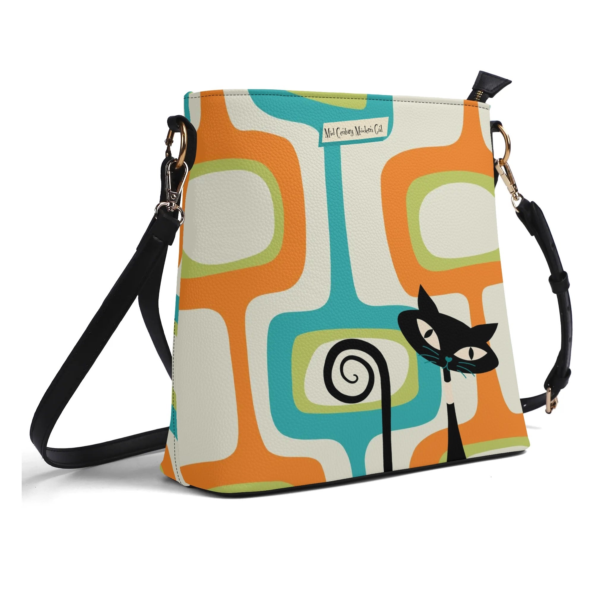 Mid Century Modern Atomic Cat Designed, Trendy, Kitschy Bucket Bag - Mid Century Modern Gal
