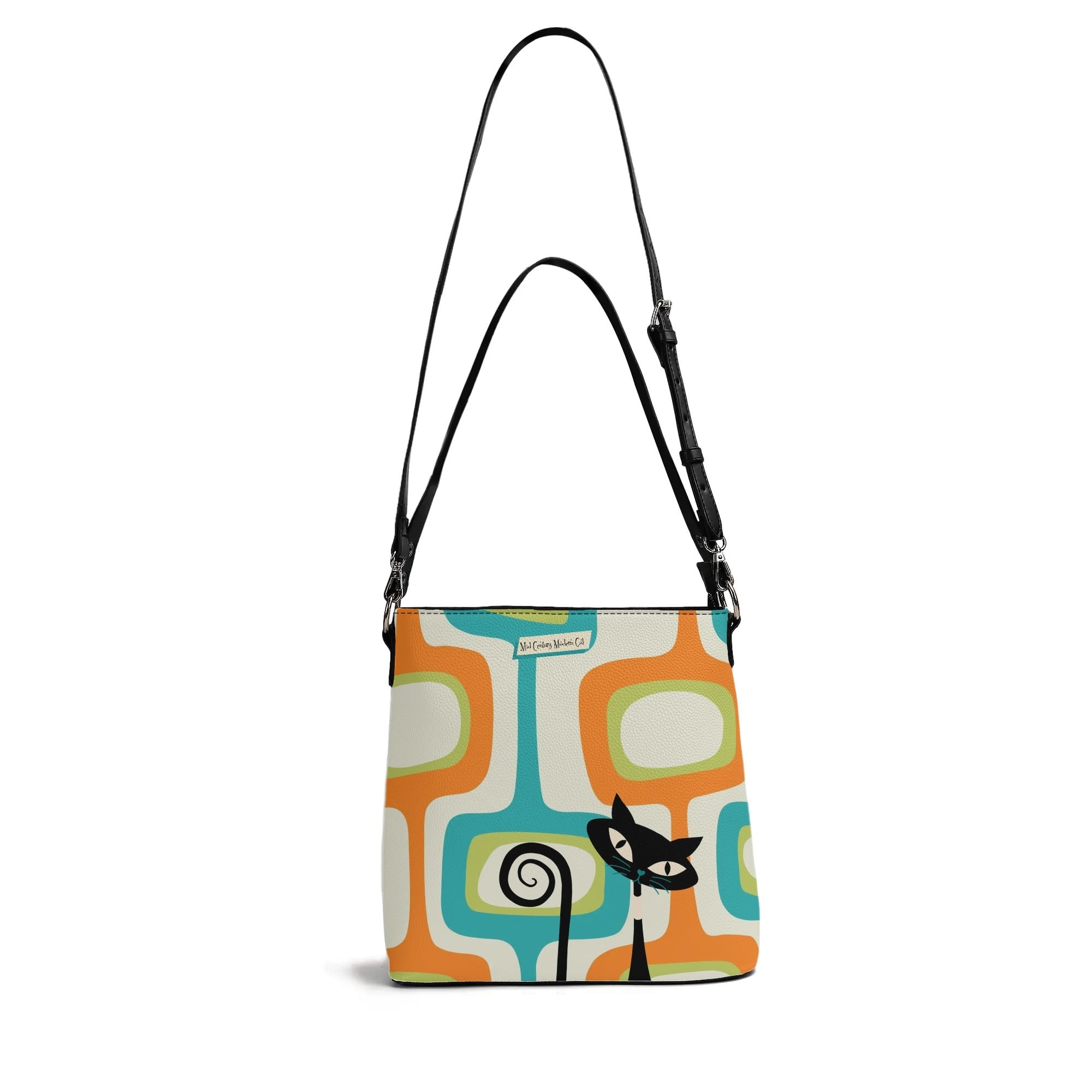 Mid Century Modern Atomic Cat Designed, Trendy, Kitschy Bucket Bag - Mid Century Modern Gal