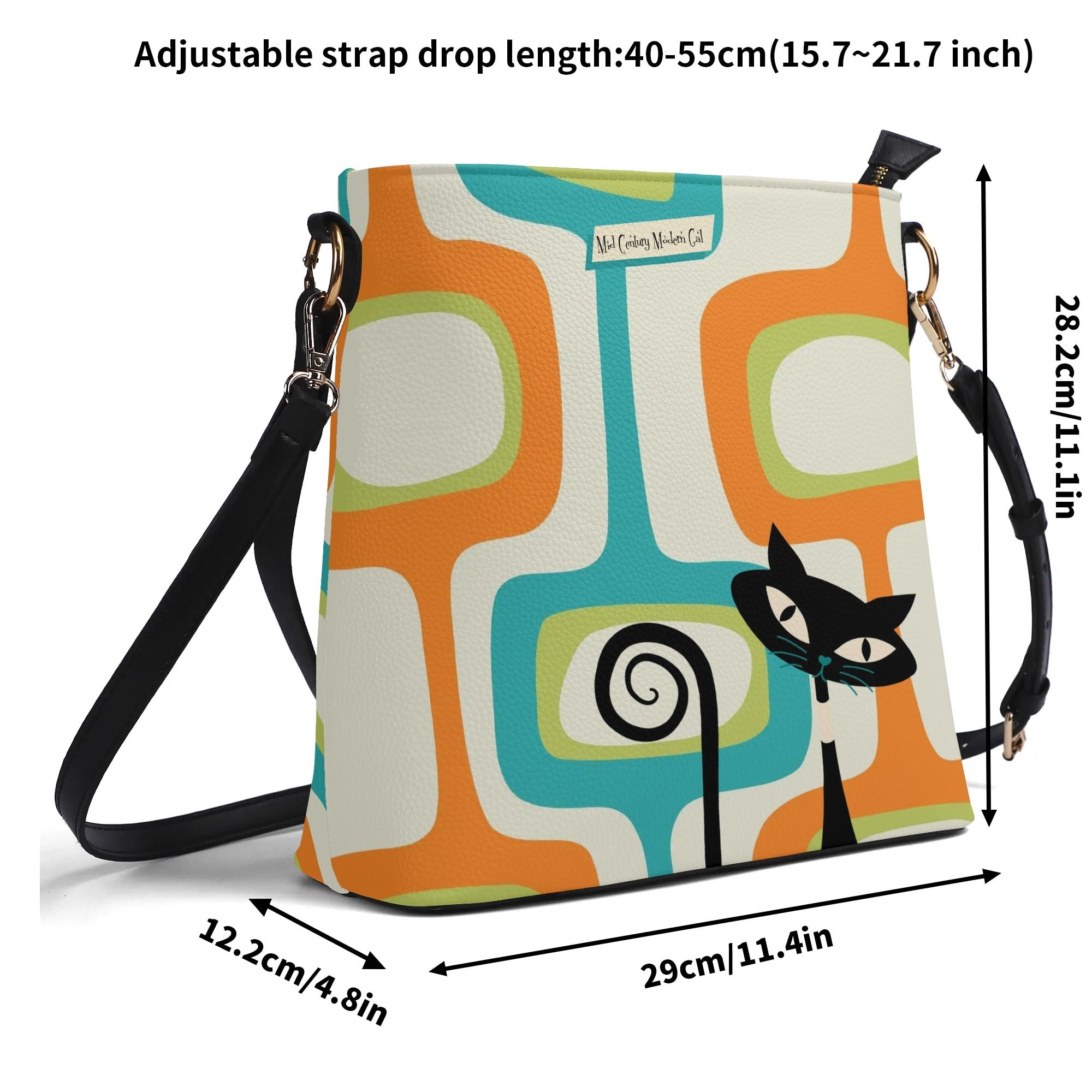 Mid Century Modern Atomic Cat Designed, Trendy, Kitschy Bucket Bag - Mid Century Modern Gal