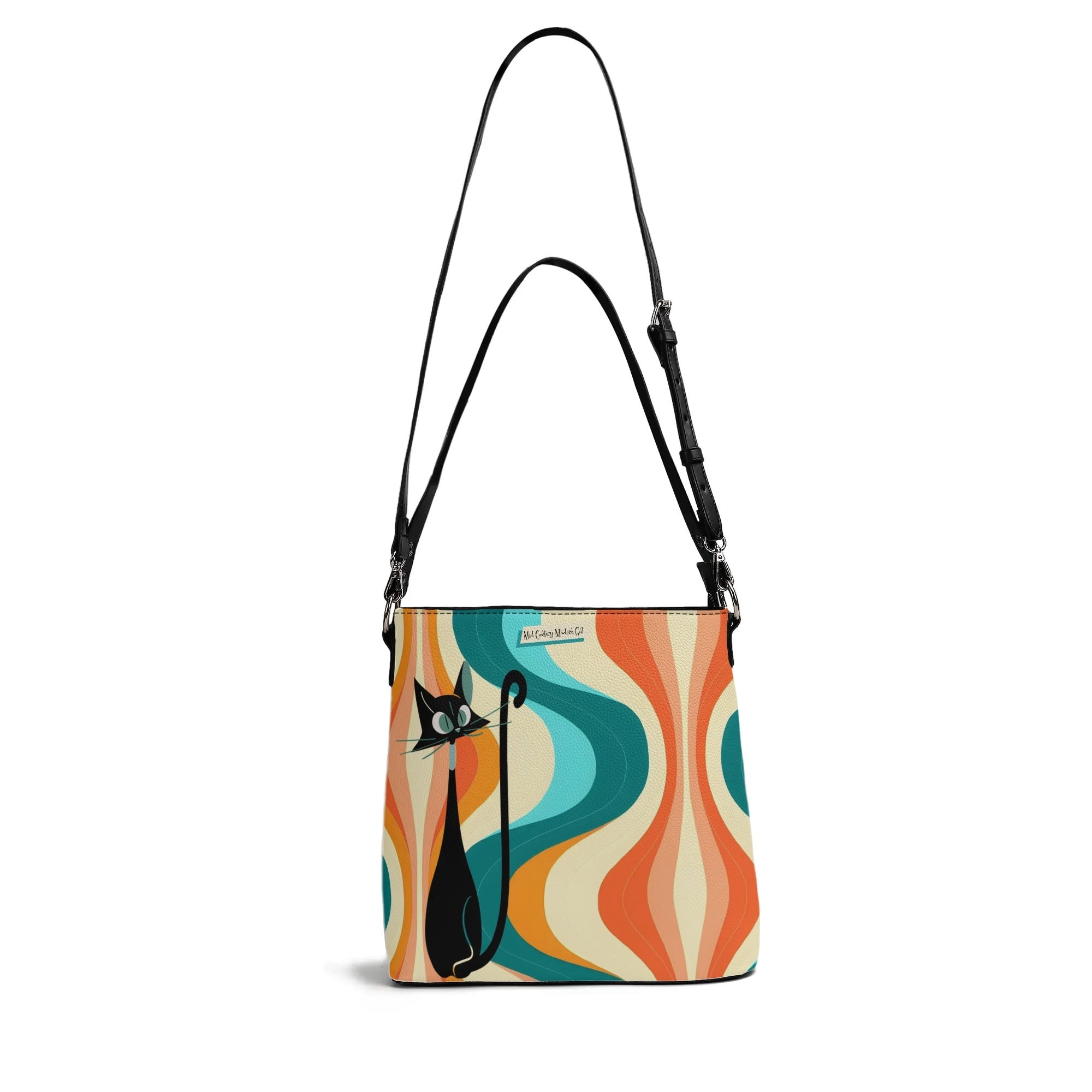 Mid Century Modern Atomic Cat Designed, Retro Groovy Kitschy Bucket Bag - Mid Century Modern Gal