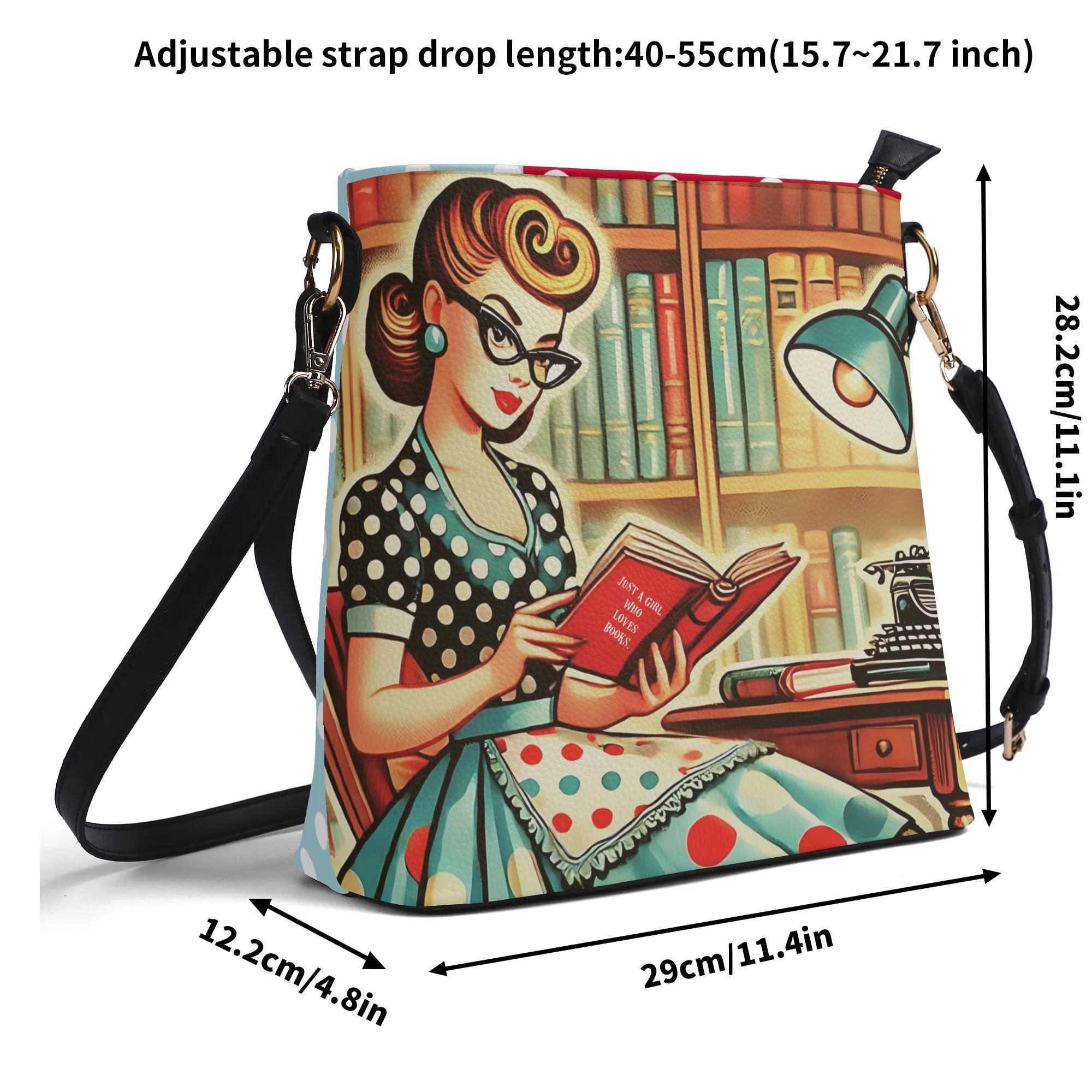 Just A Girl Who Loves Books Retro Bucket Bag, Kitschy Fun Book Lover Bag - Mid Century Modern Gal