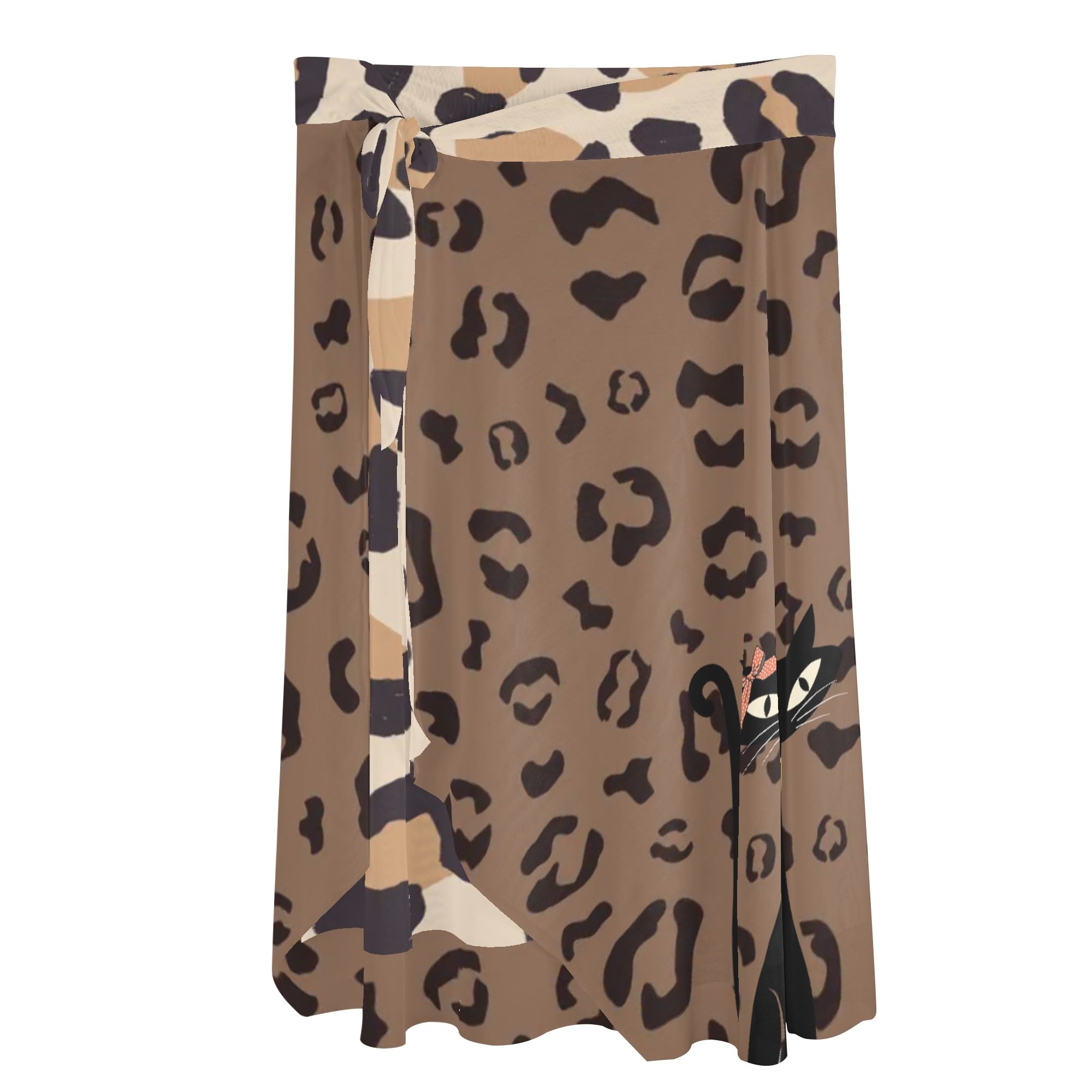 Retro Leopard Print, Atomic Cat, Womens Swimsuit Cover Up Ruffle Tie Side Beach Sarong Wrap Maxi Skirt - Mid Century Modern Gal