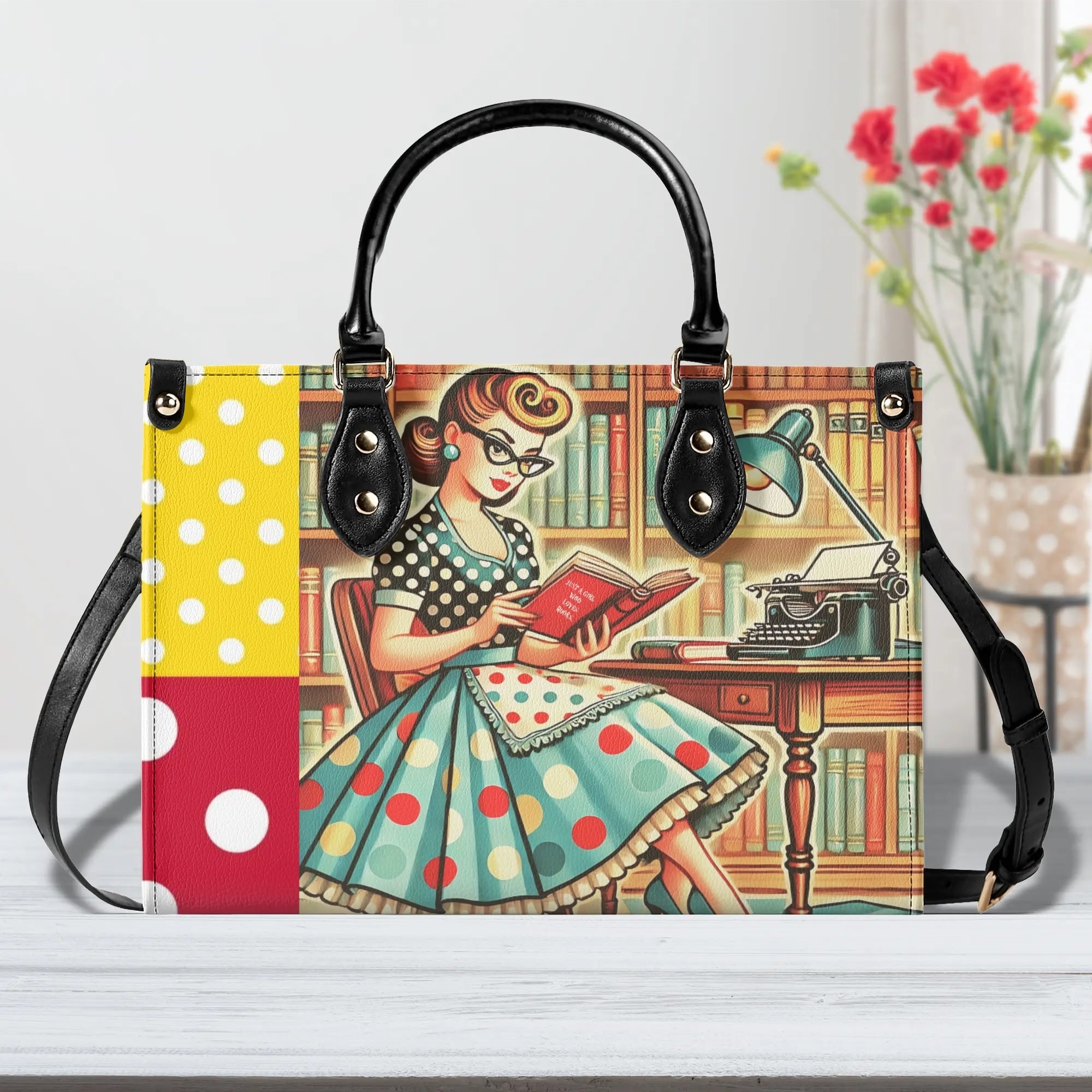 Just A Girl Who Loves Books, Retro Gal, Mid Mod Kitschy Luxury Handbag - Mid Century Modern Gal