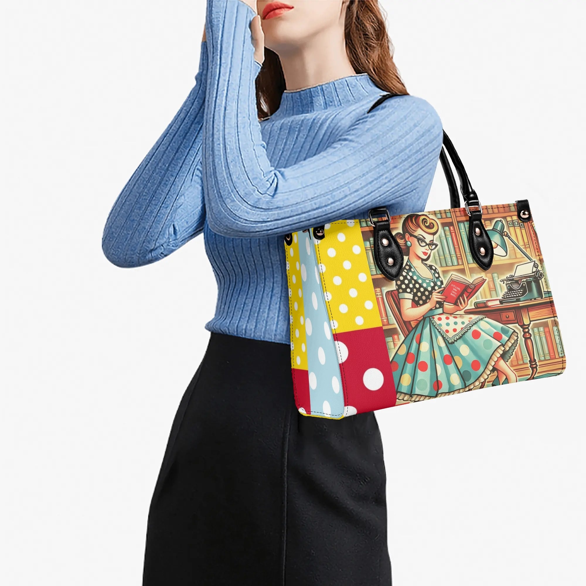 Just A Girl Who Loves Books, Retro Gal, Mid Mod Kitschy Luxury Handbag - Mid Century Modern Gal