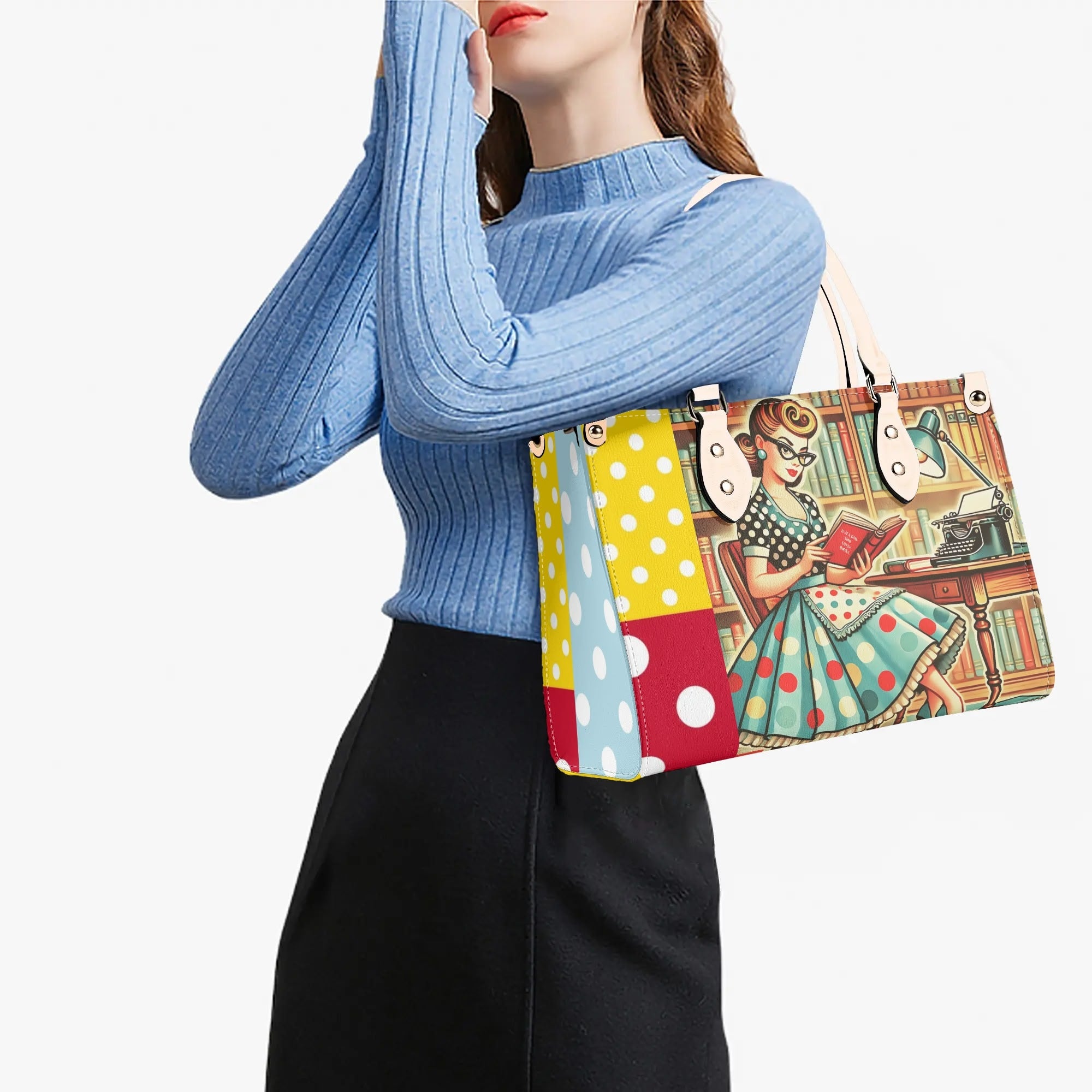 Just A Girl Who Loves Books, Retro Gal, Mid Mod Kitschy Luxury Handbag - Mid Century Modern Gal