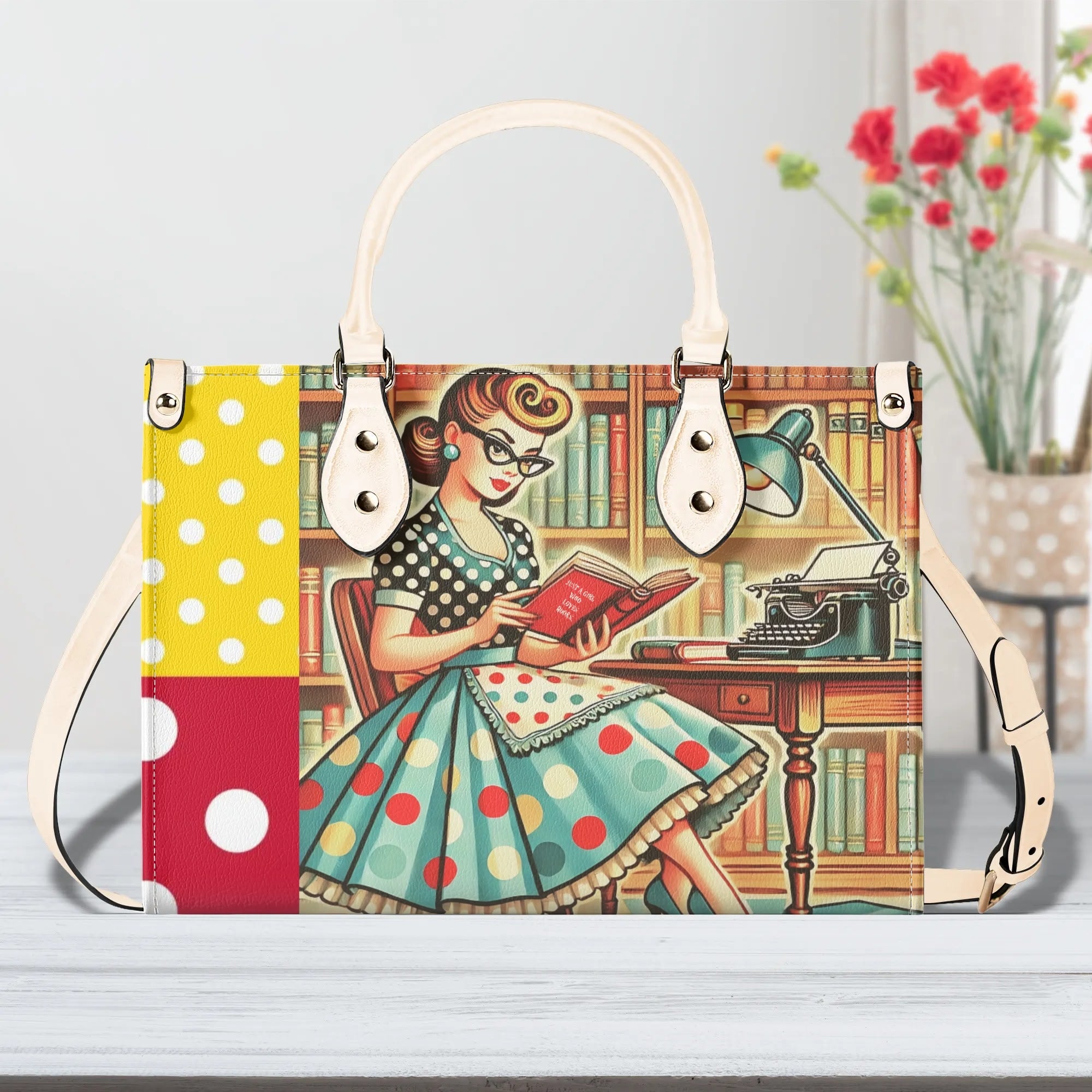 Just A Girl Who Loves Books, Retro Gal, Mid Mod Kitschy Luxury Handbag - Mid Century Modern Gal