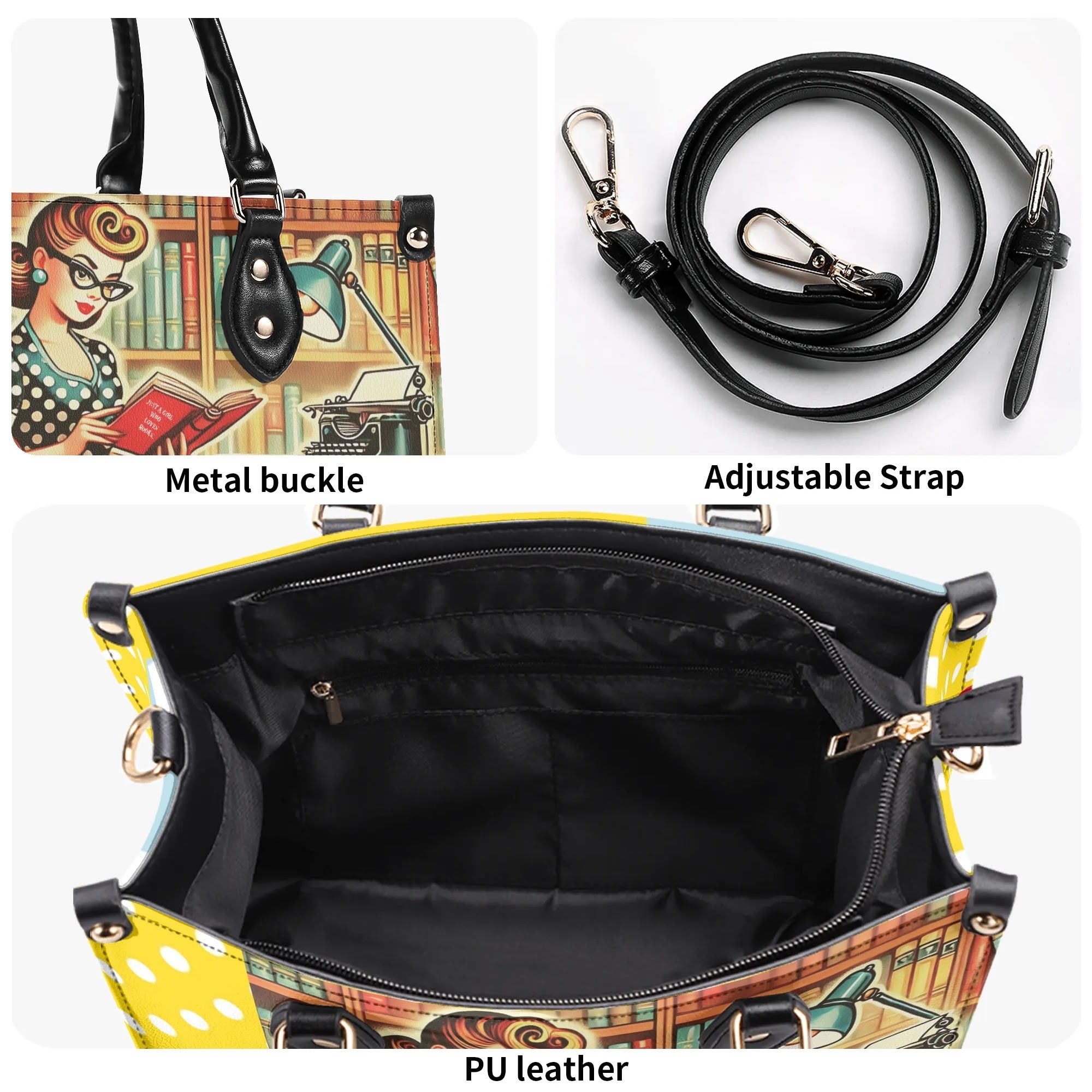 Just A Girl Who Loves Books, Retro Gal, Mid Mod Kitschy Luxury Handbag - Mid Century Modern Gal