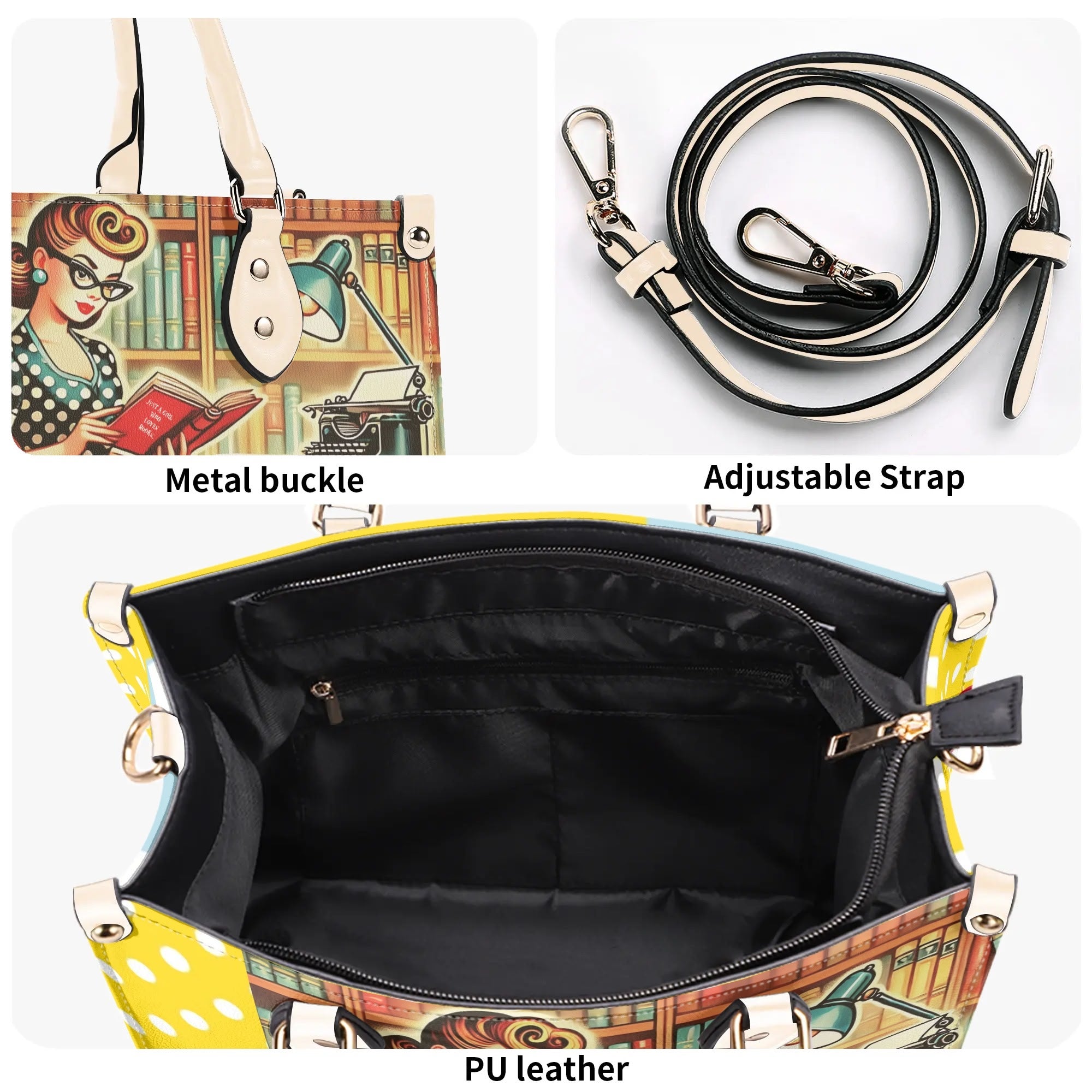 Just A Girl Who Loves Books, Retro Gal, Mid Mod Kitschy Luxury Handbag - Mid Century Modern Gal