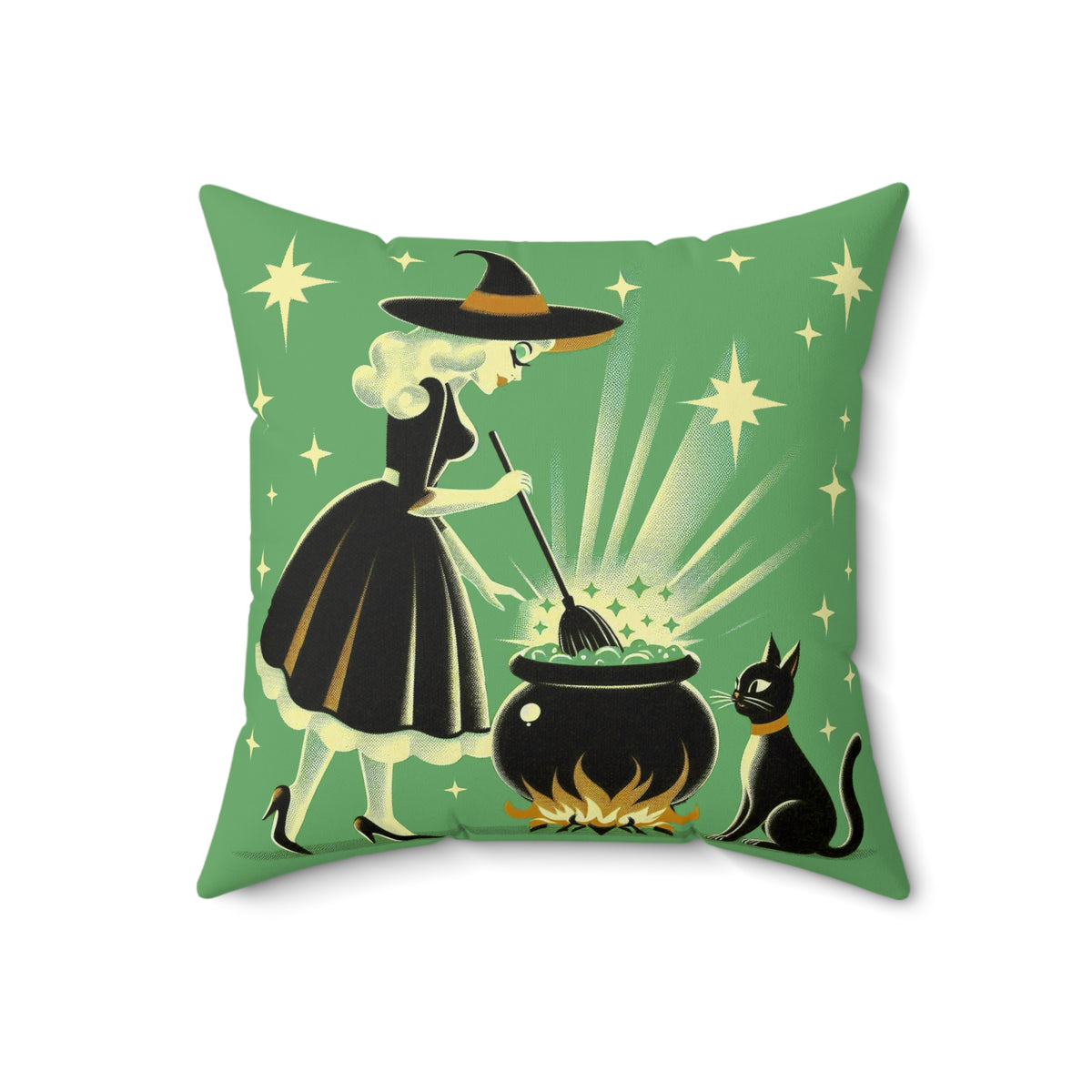 Witch's Brew Mid Century Modern Halloween Gothic Green Pillow Cover and Insert - Mid Century Modern Gal