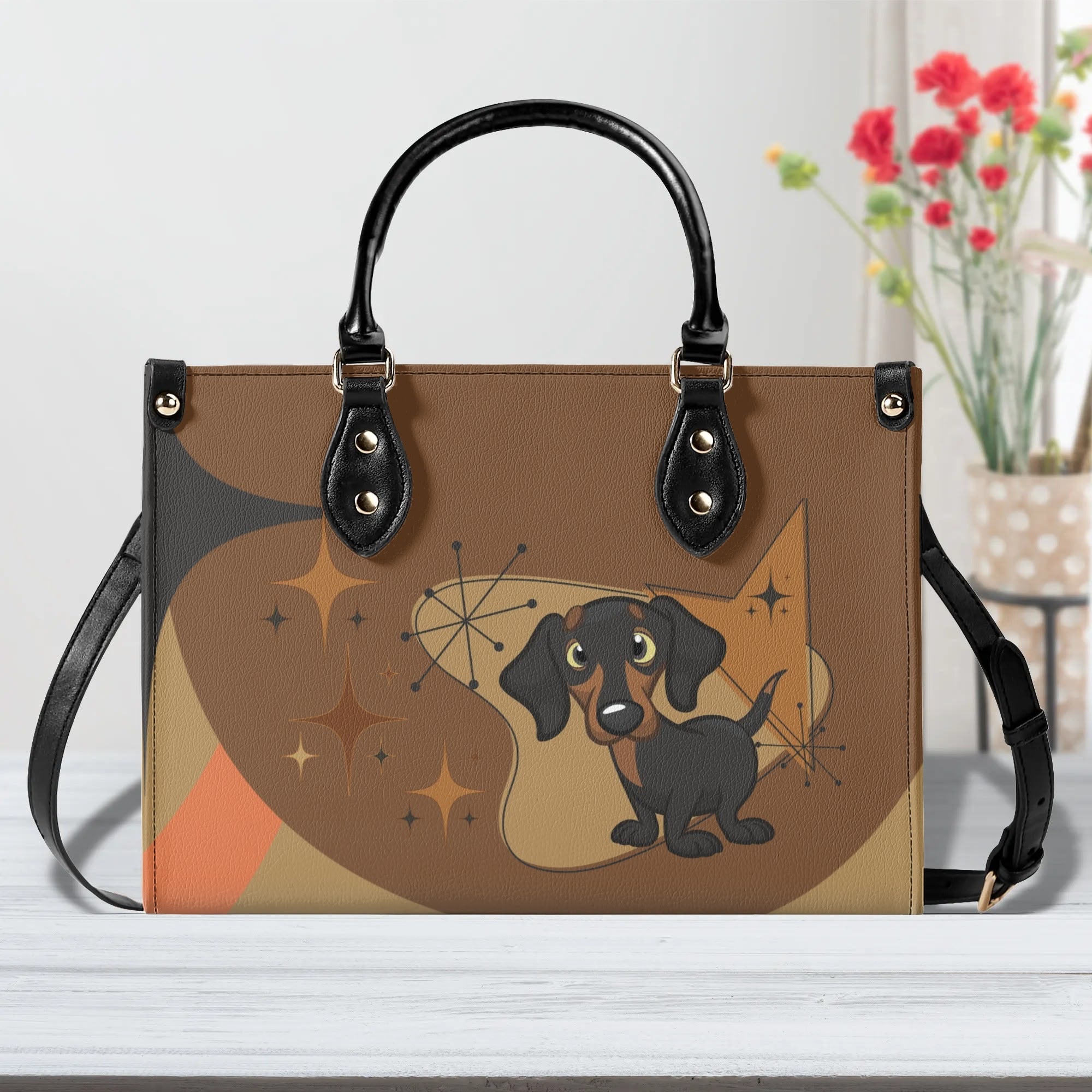 Mid Mod Doxie Lover, Retro Dachshund Wiener Dog, Luxury Handbag - Mid Century Modern Gal