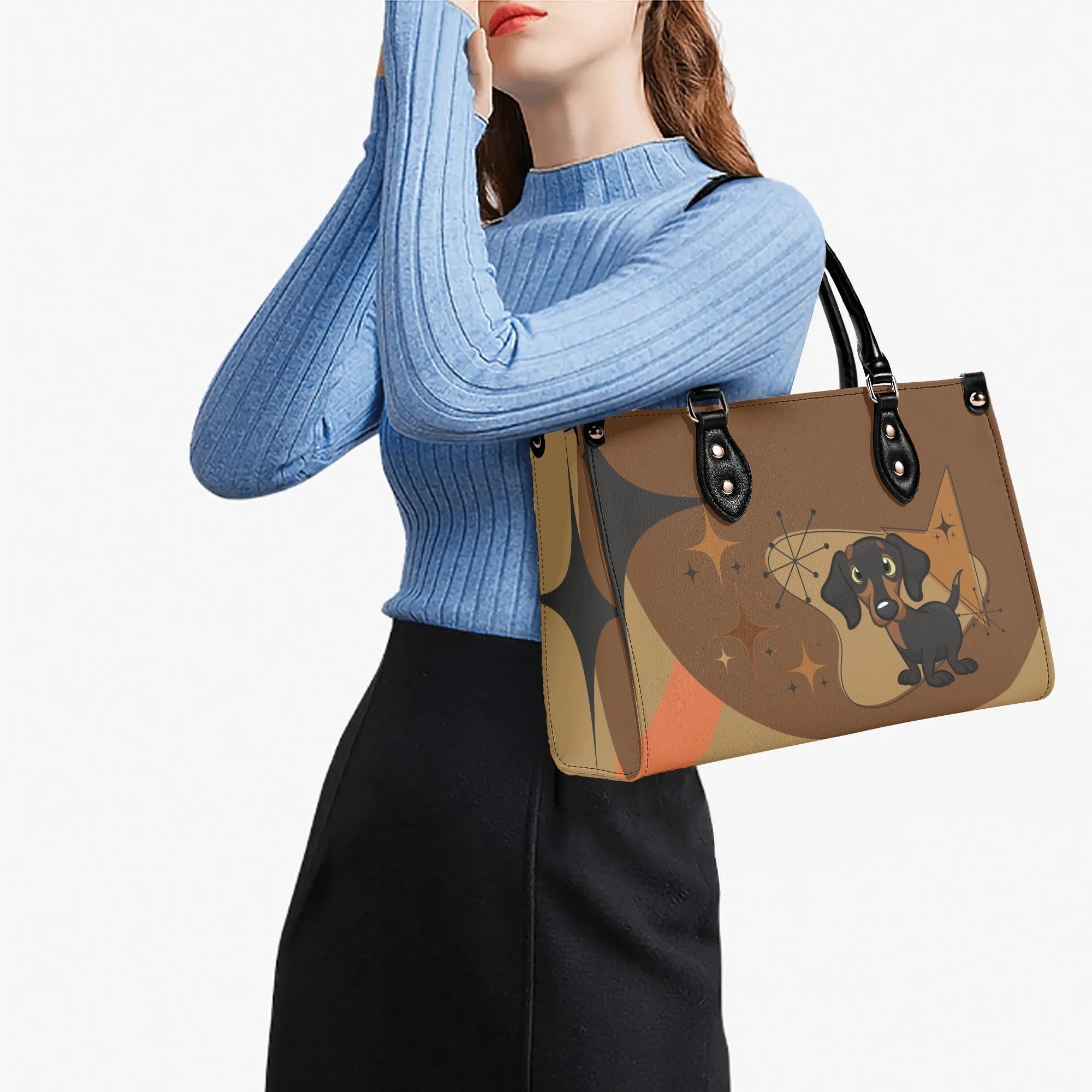 Mid Mod Doxie Lover, Retro Dachshund Wiener Dog, Luxury Handbag - Mid Century Modern Gal