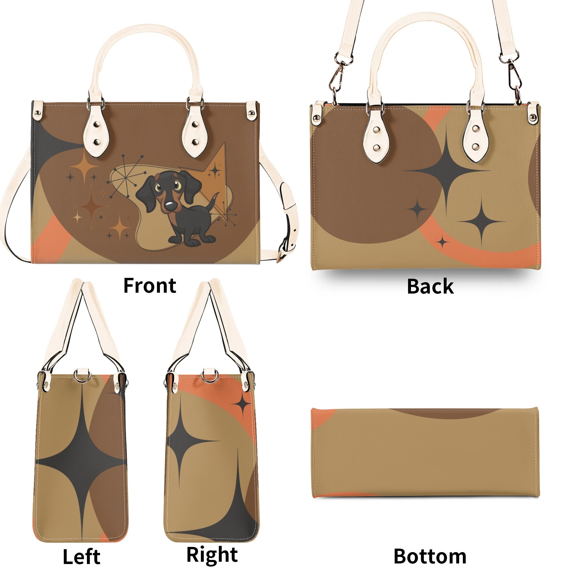 Mid Mod Doxie Lover, Retro Dachshund Wiener Dog, Luxury Handbag - Mid Century Modern Gal