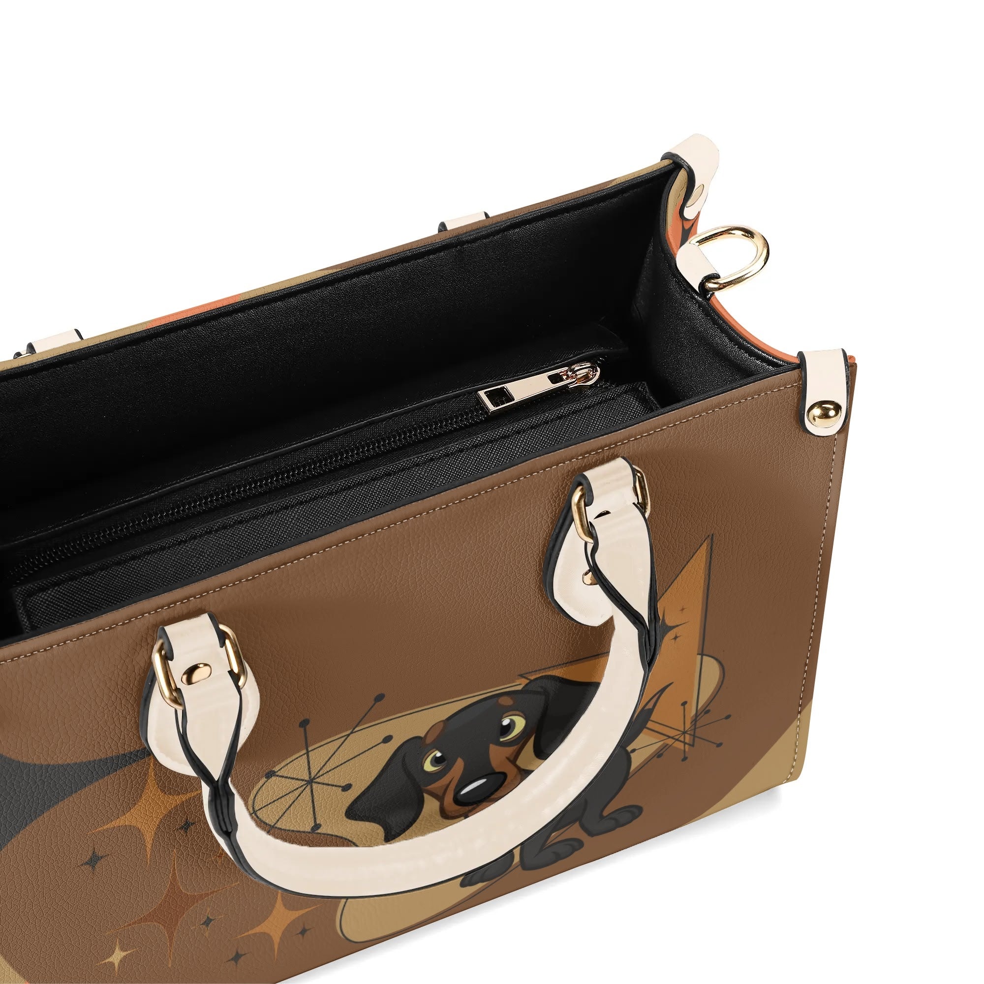 Mid Mod Doxie Lover, Retro Dachshund Wiener Dog, Luxury Handbag - Mid Century Modern Gal