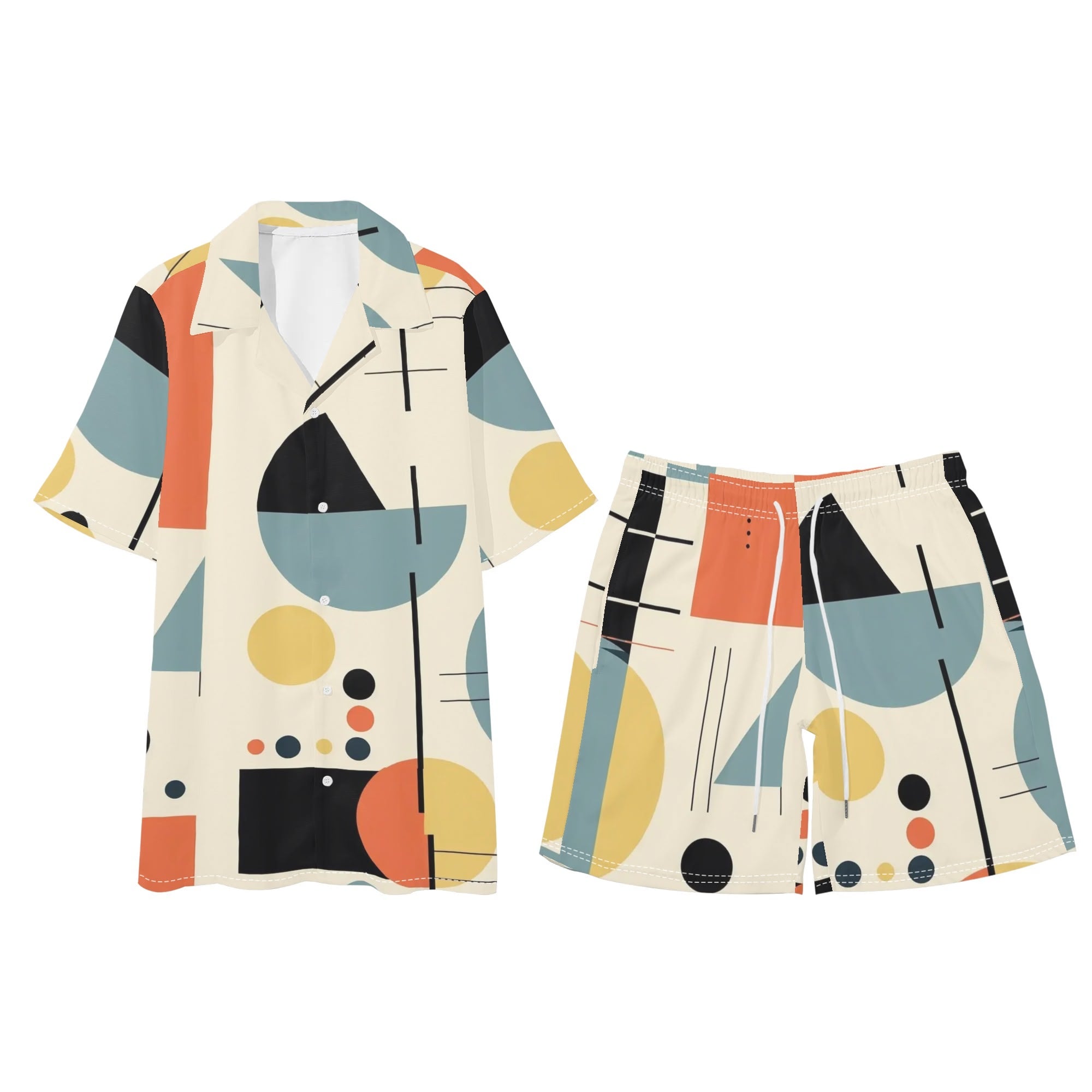 Mid Mod Dapper Dude, Mens Regular Fit Hawaiian Short Sleeve Shirt and Shorts Set - Mid Century Modern Gal