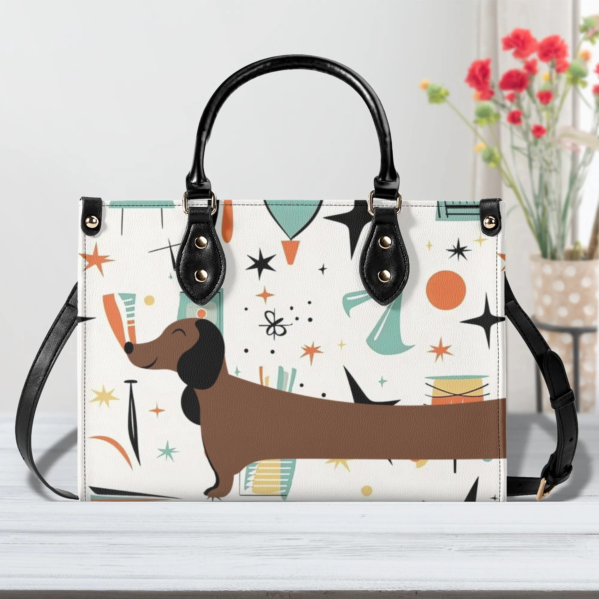 Mid Mox Doxie Lover, Kitschy Retro Trendy Atomic Handbag/Shoulder Bag - Mid Century Modern Gal