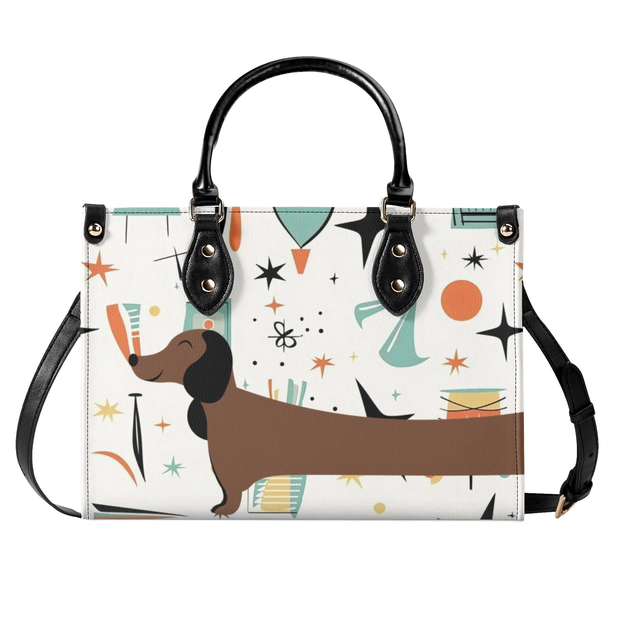 Mid Mox Doxie Lover, Kitschy Retro Trendy Atomic Handbag/Shoulder Bag - Mid Century Modern Gal
