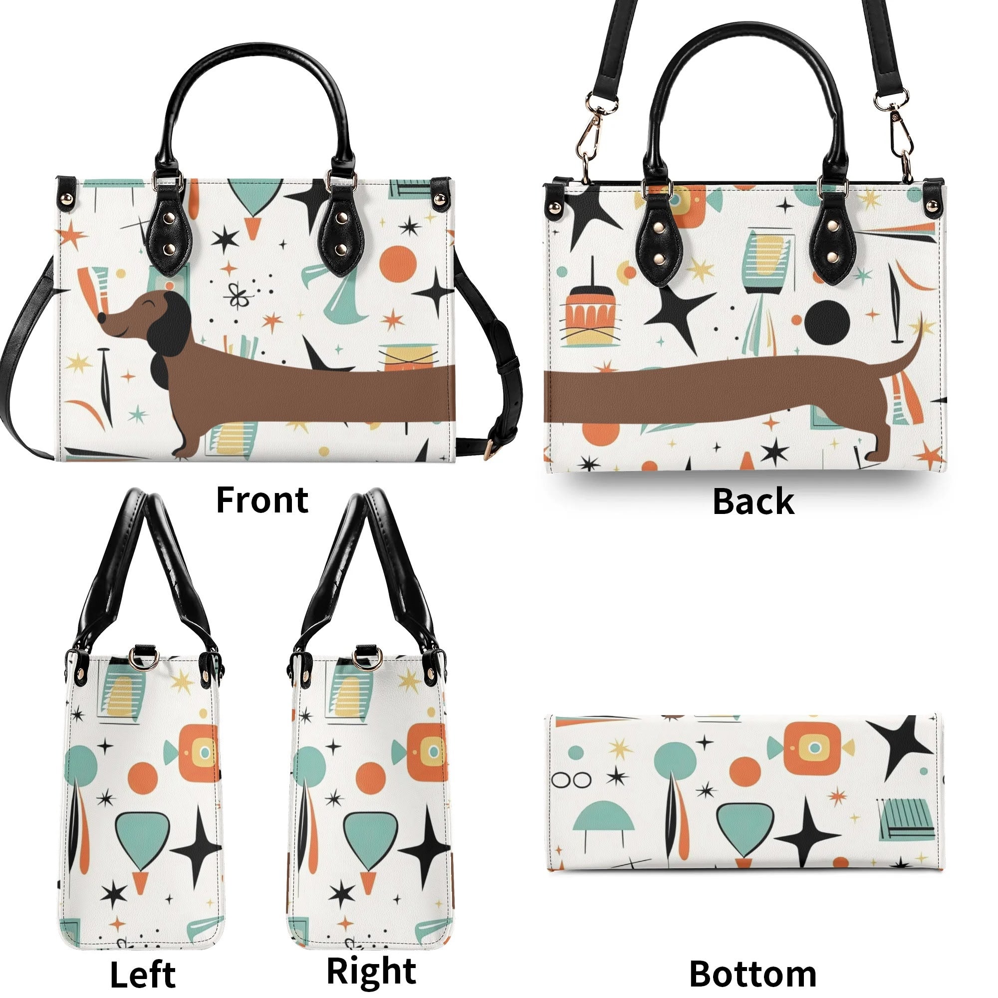 Mid Mox Doxie Lover, Kitschy Retro Trendy Atomic Handbag/Shoulder Bag - Mid Century Modern Gal