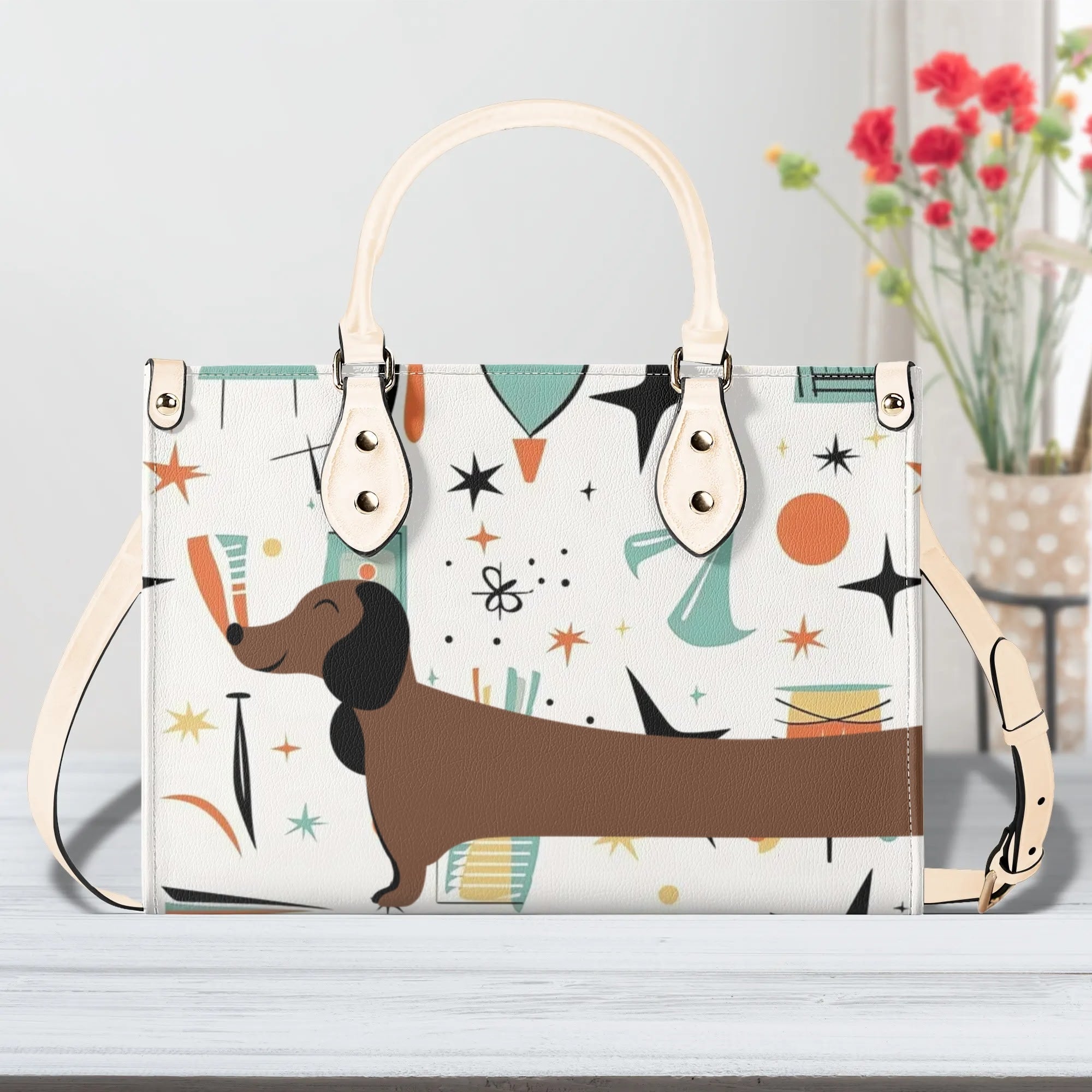 Mid Mox Doxie Lover, Kitschy Retro Trendy Atomic Handbag/Shoulder Bag - Mid Century Modern Gal