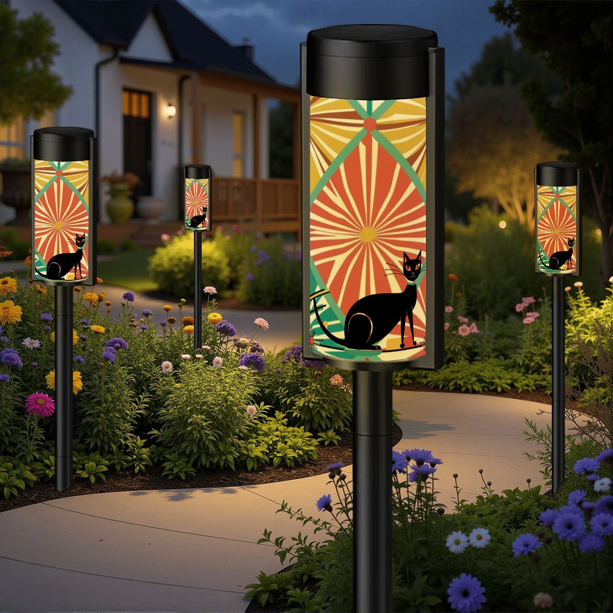 Kitsch Cat Mid Century Modern Garden Stake Solar Lights - Mid Century Modern Gal