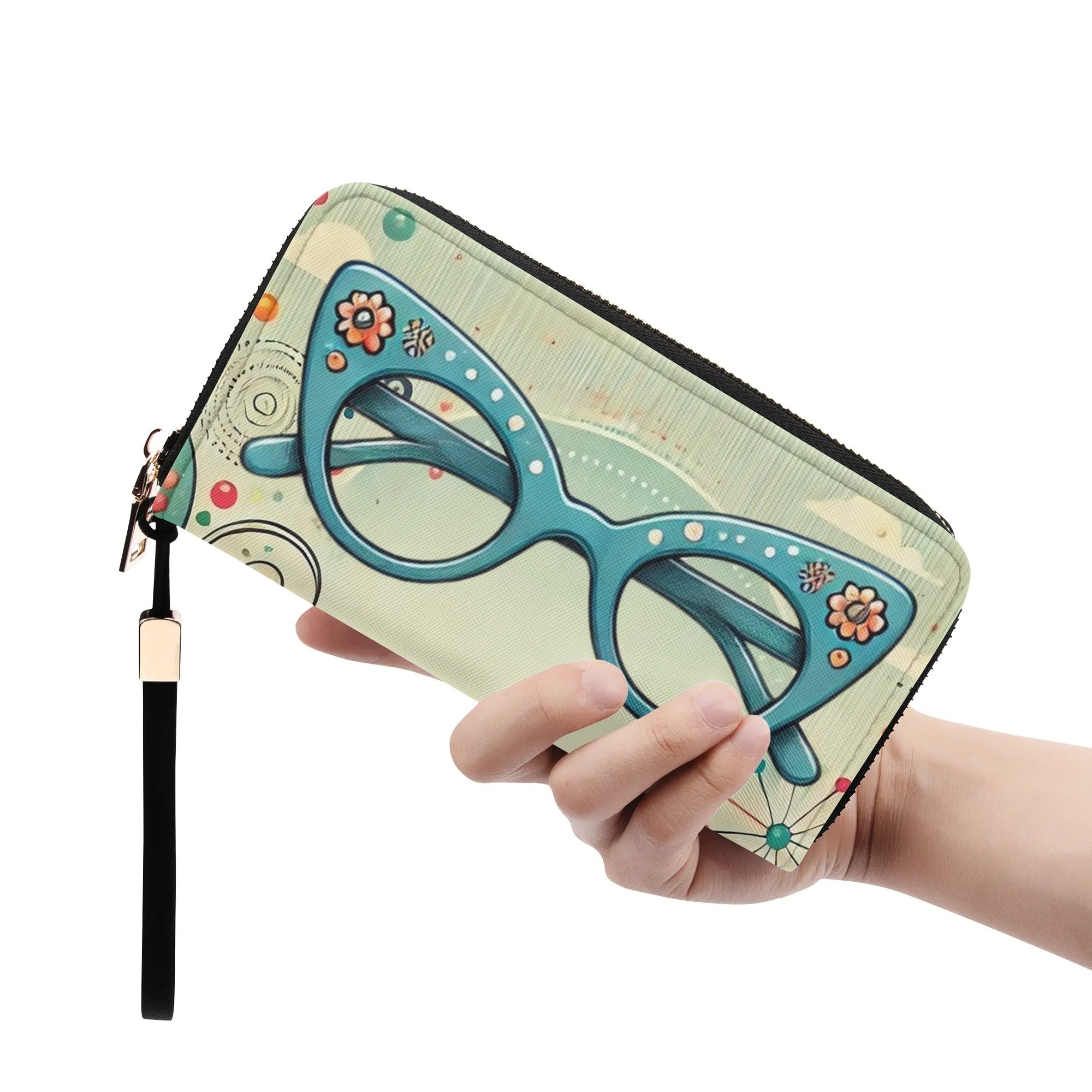 50s Cat Eye Glasses, Kitschy Retro Zipper Wristlet Wallet - Mid Century Modern Gal