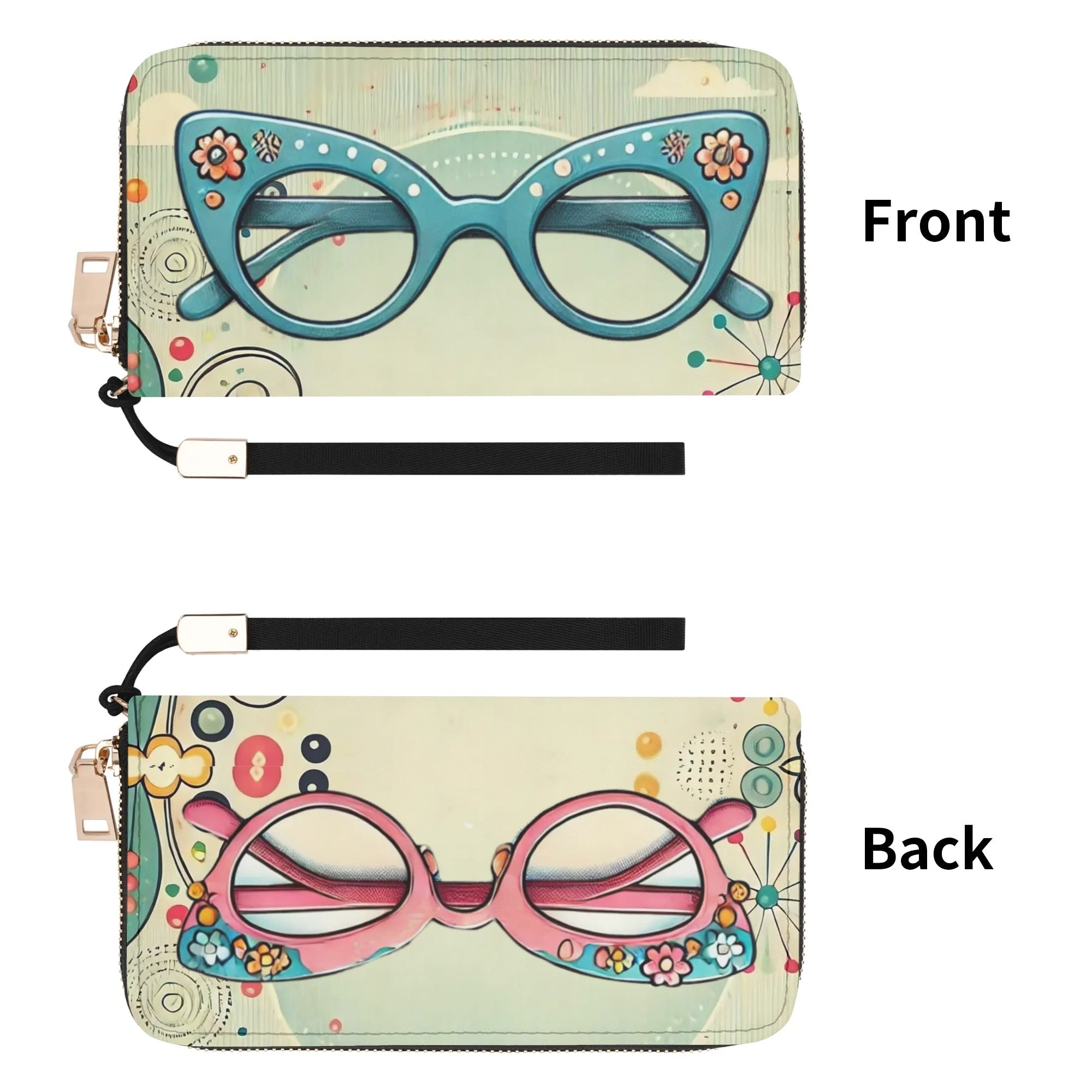 50s Cat Eye Glasses, Kitschy Retro Zipper Wristlet Wallet - Mid Century Modern Gal