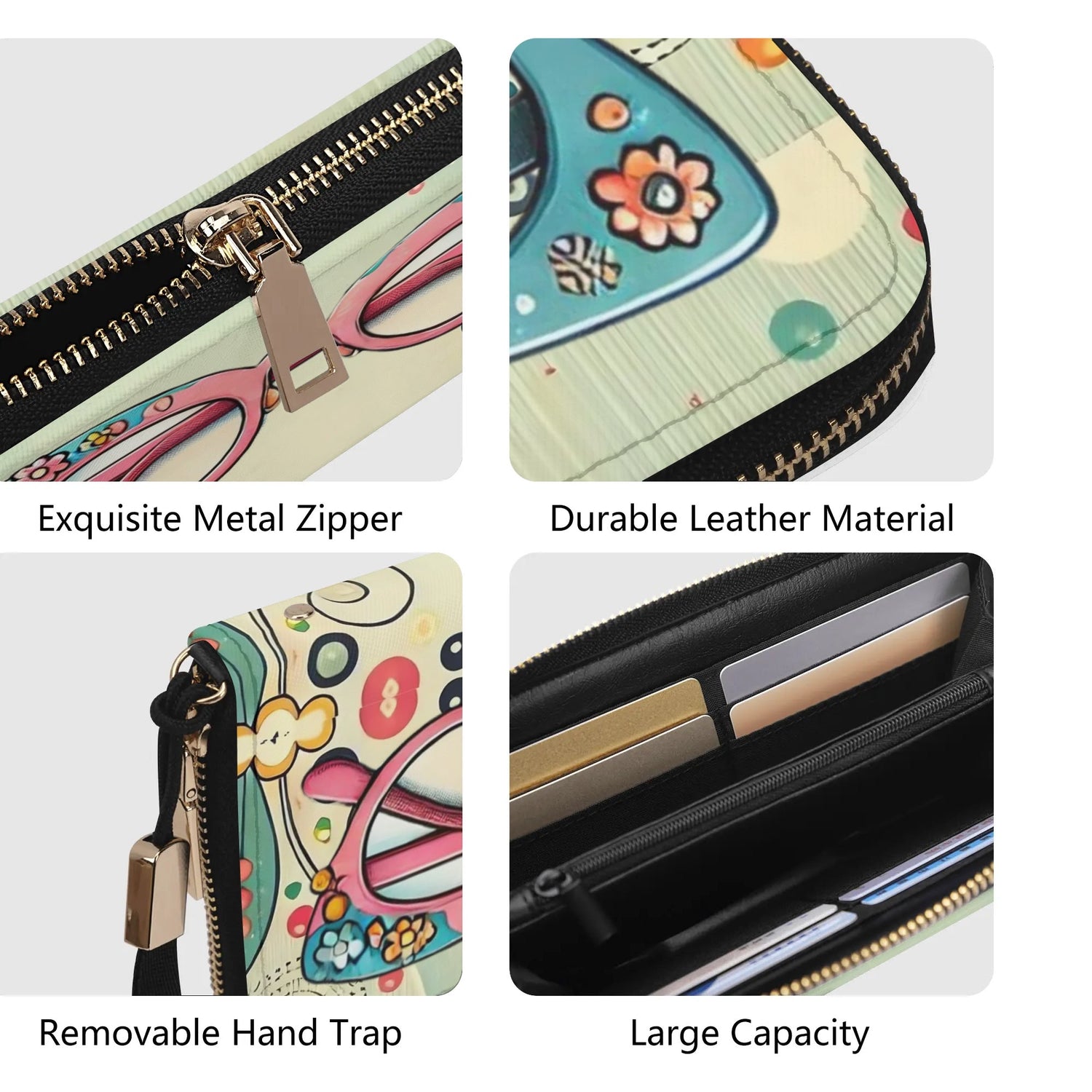 50s Cat Eye Glasses, Kitschy Retro Zipper Wristlet Wallet - Mid Century Modern Gal