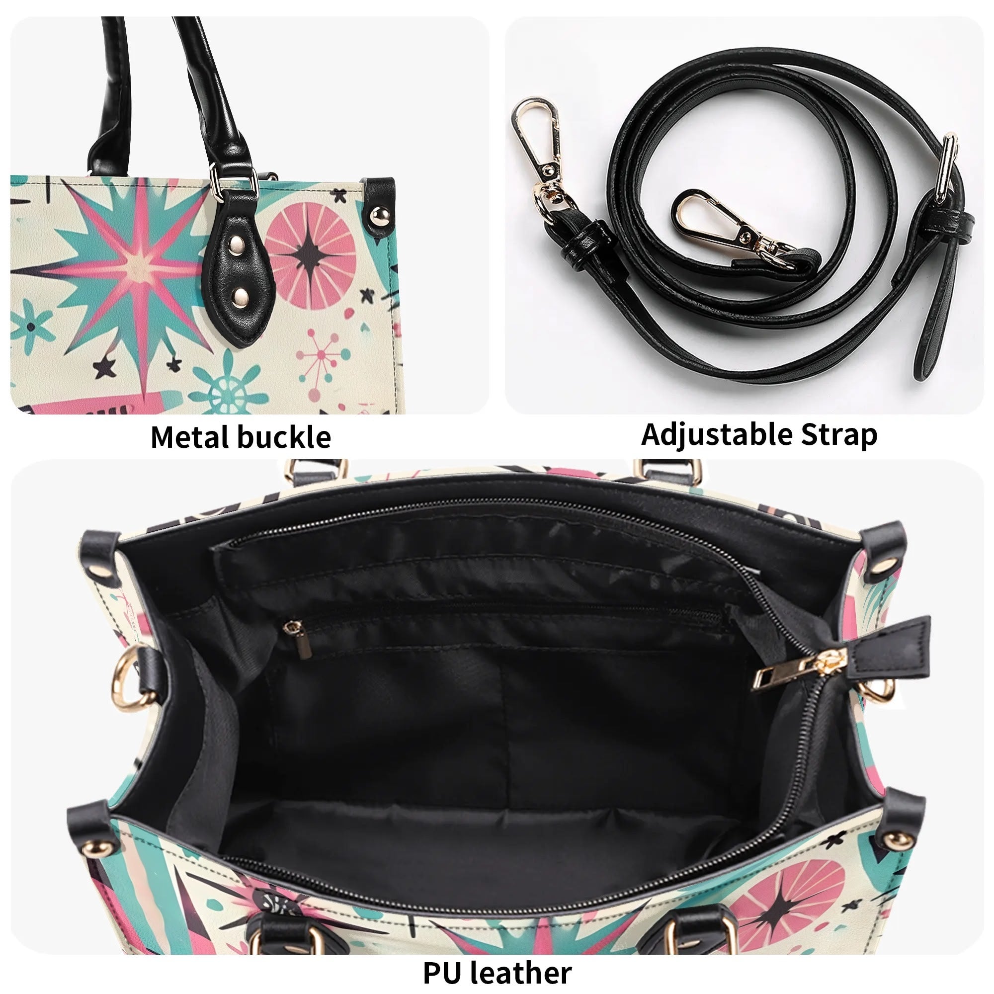 Coquette Bowed Atomic Kitties, Mid Century Modern Kitsch Handbag - Mid Century Modern Gal