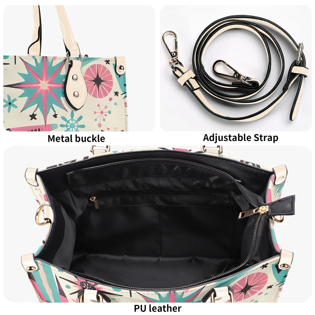 Coquette Bowed Atomic Kitties, Mid Century Modern Kitsch Handbag - Mid Century Modern Gal