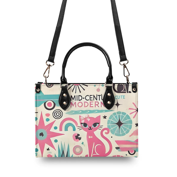 Coquette Bowed Atomic Kitties, Mid Century Modern Kitsch Handbag