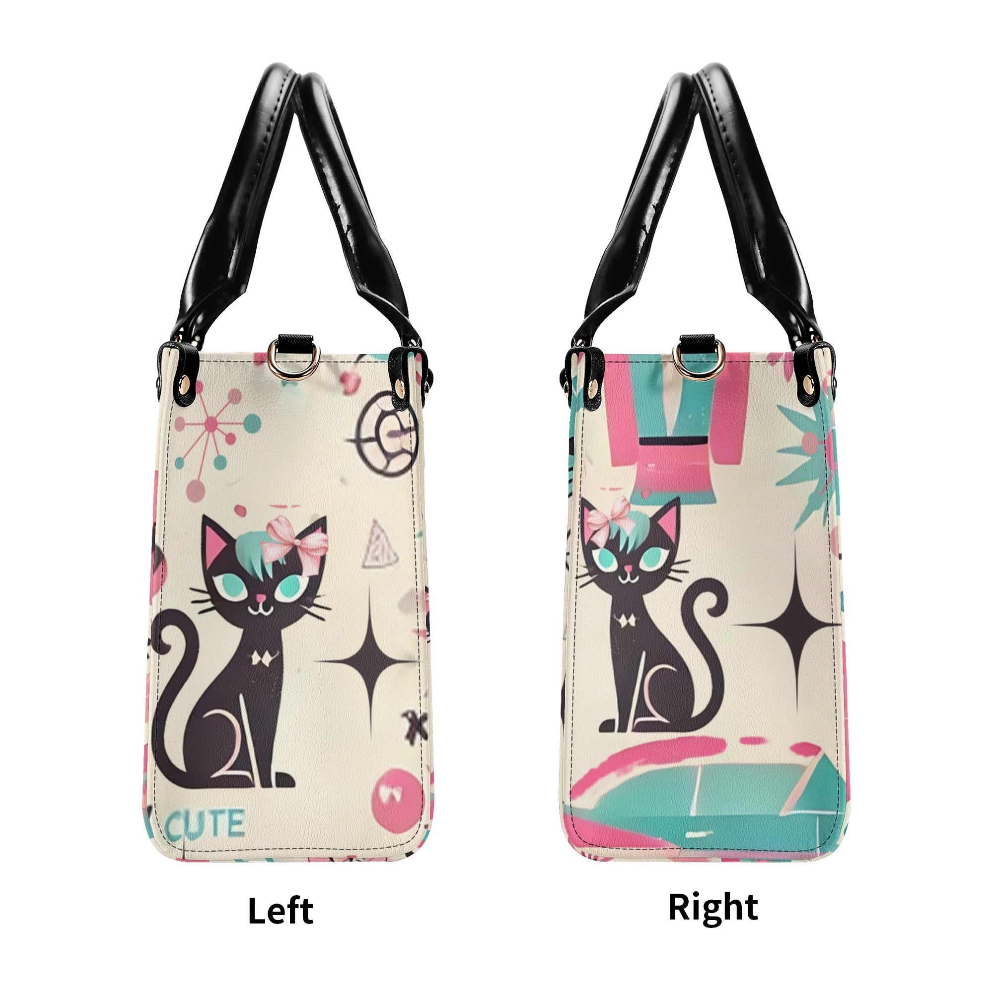 Coquette Bowed Atomic Kitties, Mid Century Modern Kitsch Handbag - Mid Century Modern Gal