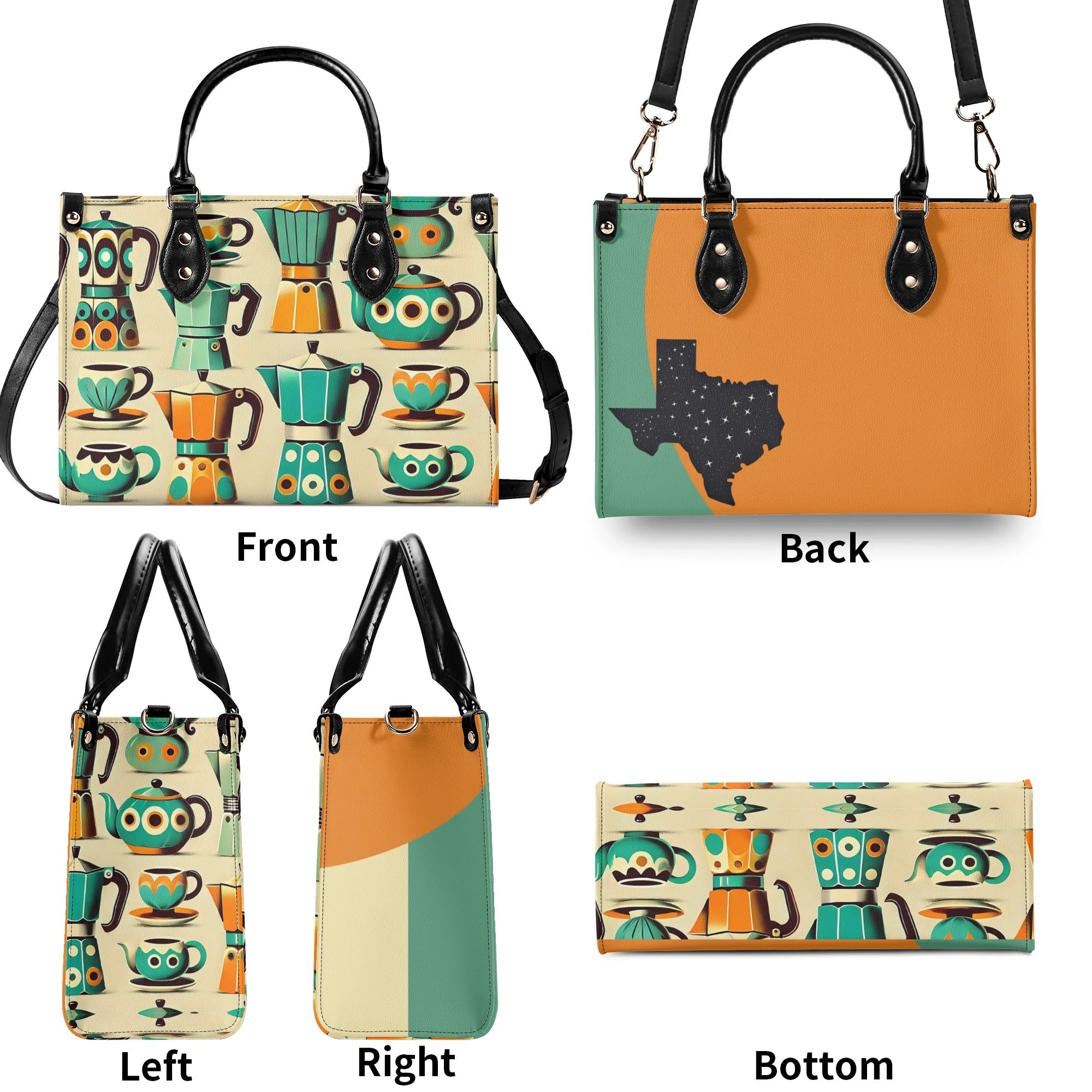 Coffee Lover, Mid Mod Kitschy Retro, State Of Texas Handbag - Mid Century Modern Gal