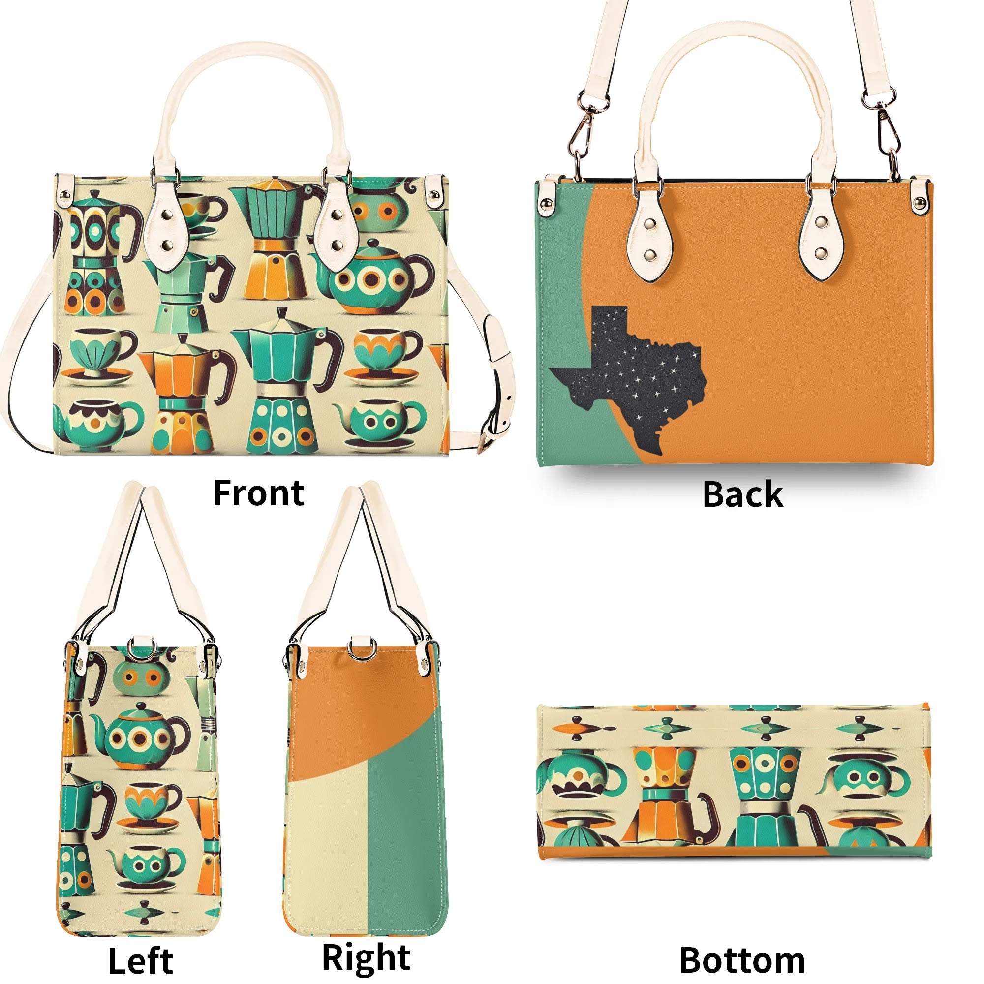 Coffee Lover, Mid Mod Kitschy Retro, State Of Texas Handbag - Mid Century Modern Gal