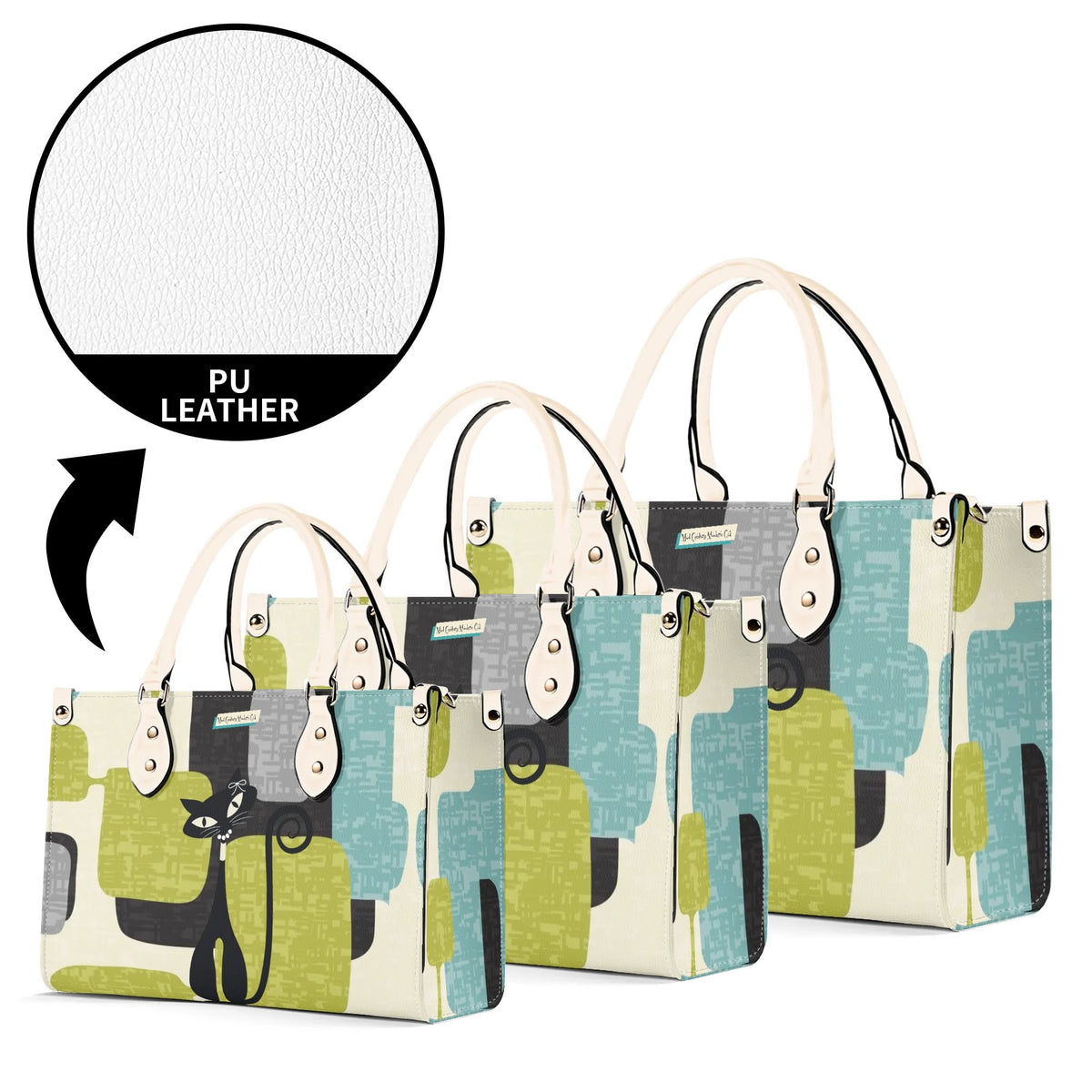 Mid Century Modern Atomic Cat, Mid Mod Geometric Aqua, Green Handbag - Mid Century Modern Gal