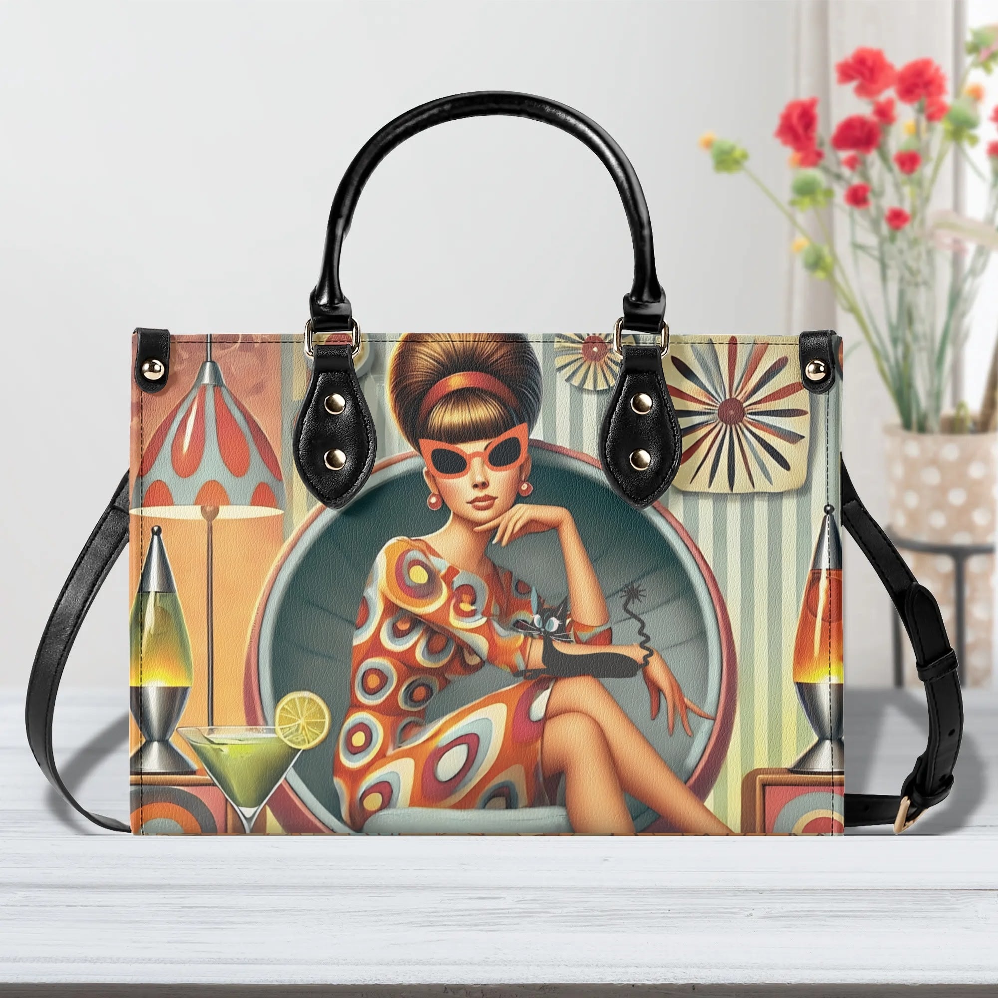 Mid Century Modern Gal, 60s 70s Kitchy Quirky Shoulder-Handbag Sachel Bag - Mid Century Modern Gal