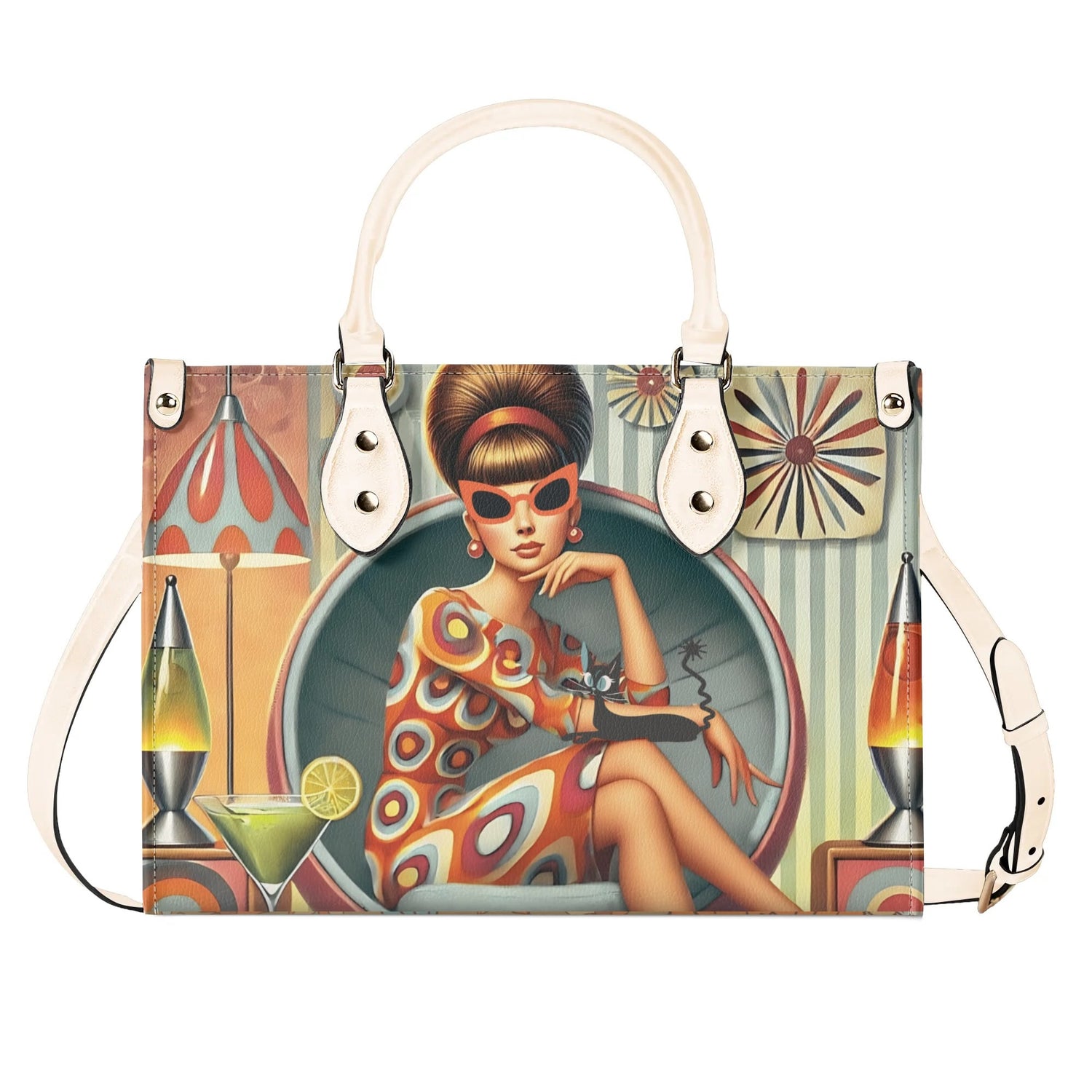Mid Century Modern Gal, 60s 70s Kitchy Quirky Shoulder-Handbag Sachel Bag - Mid Century Modern Gal