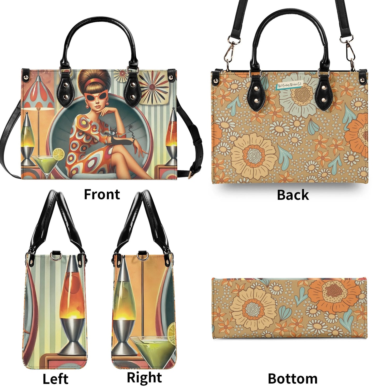 Mid Century Modern Gal, 60s 70s Kitchy Quirky Shoulder-Handbag Sachel Bag - Mid Century Modern Gal