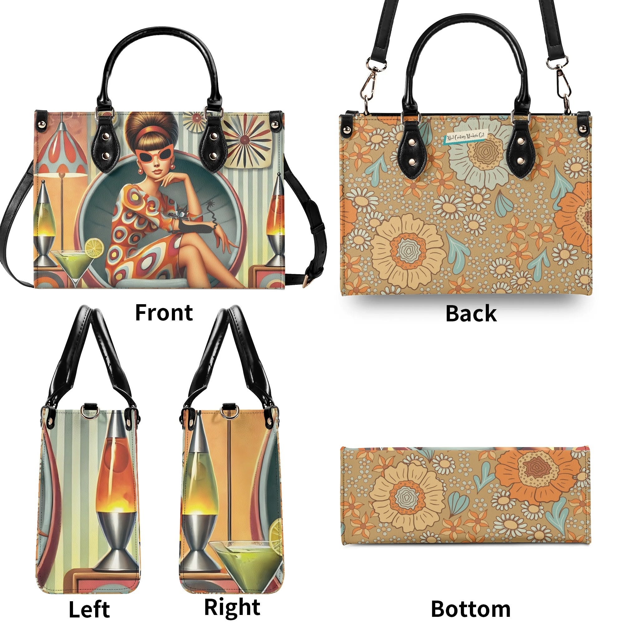 Mid Century Modern Gal, 60s 70s Kitchy Quirky Shoulder-Handbag Sachel Bag - Mid Century Modern Gal