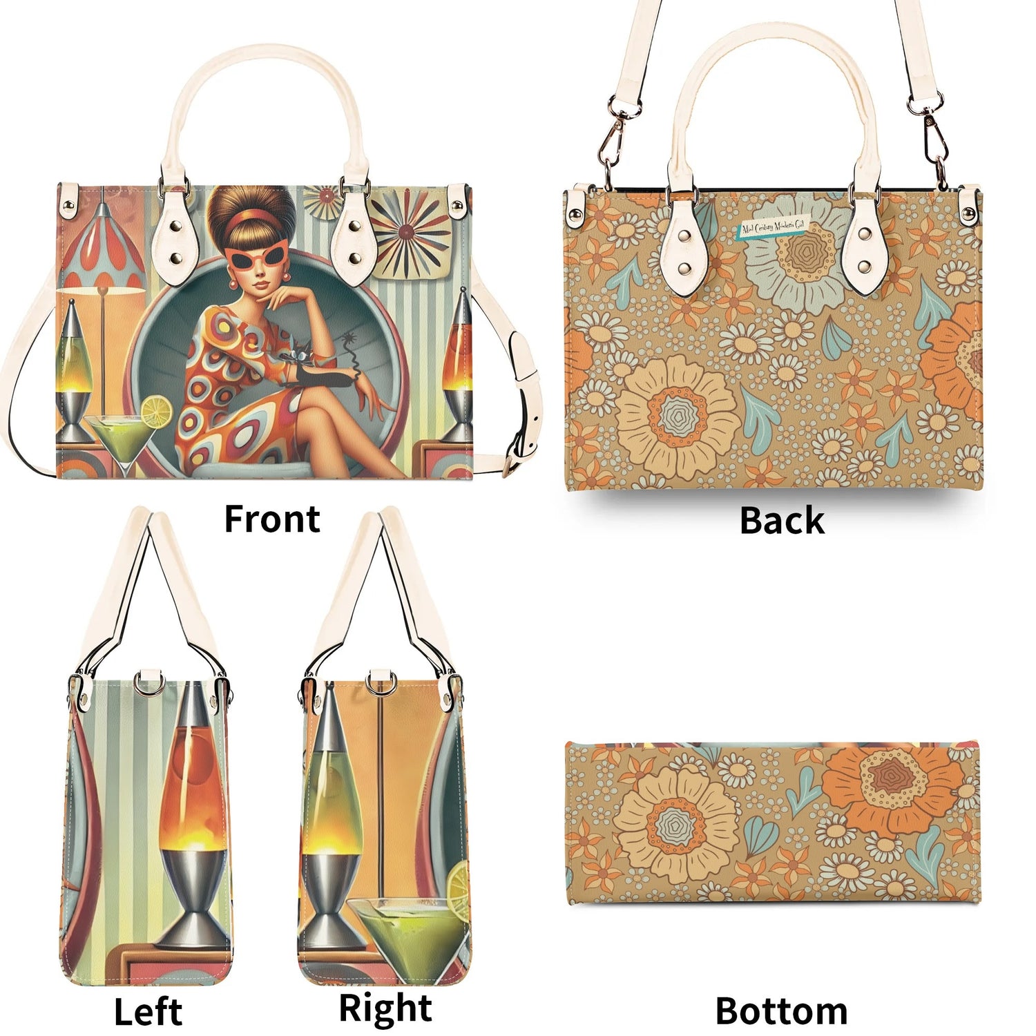 Mid Century Modern Gal, 60s 70s Kitchy Quirky Shoulder-Handbag Sachel Bag - Mid Century Modern Gal