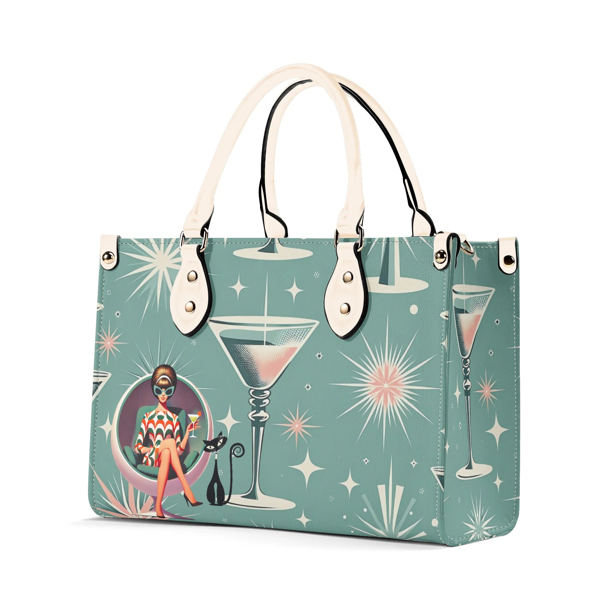 Mid Century Modern Gal, Mod 50s Atomic Kittie Martini Retro Kitschy Luxury Handbag Or Shoulder Bag - Mid Century Modern Gal