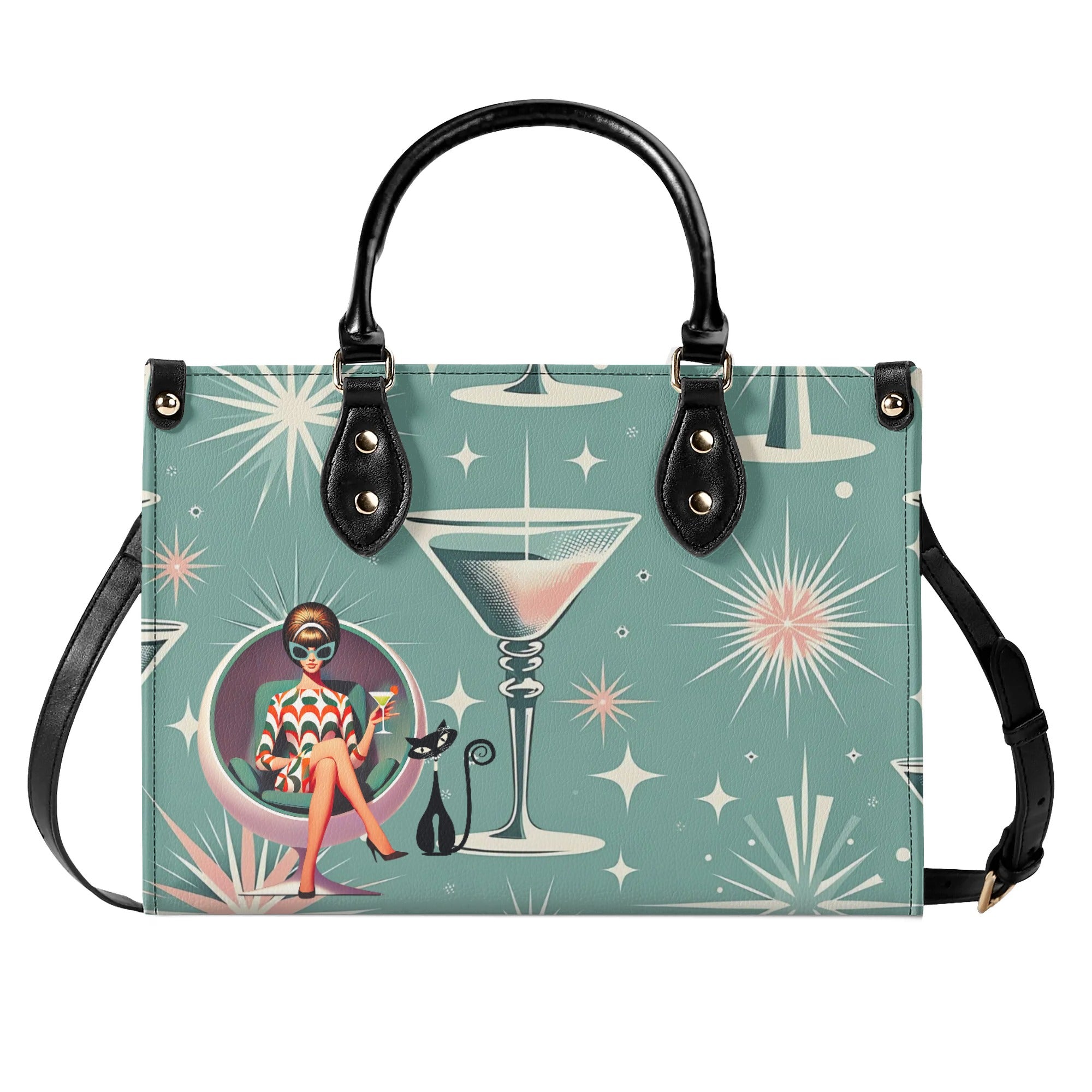 Mid Century Modern Gal, Mod 50s Atomic Kittie Martini Retro Kitschy Luxury Handbag Or Shoulder Bag - Mid Century Modern Gal
