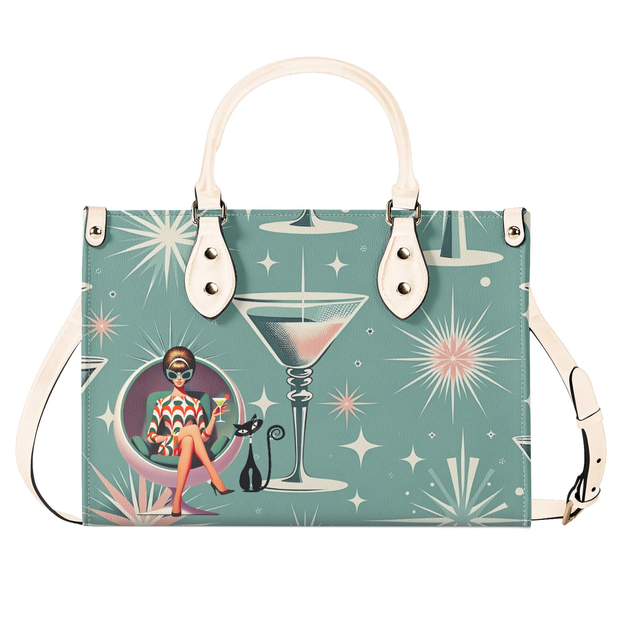 Mid Century Modern Gal, Mod 50s Atomic Kittie Martini Retro Kitschy Luxury Handbag Or Shoulder Bag - Mid Century Modern Gal