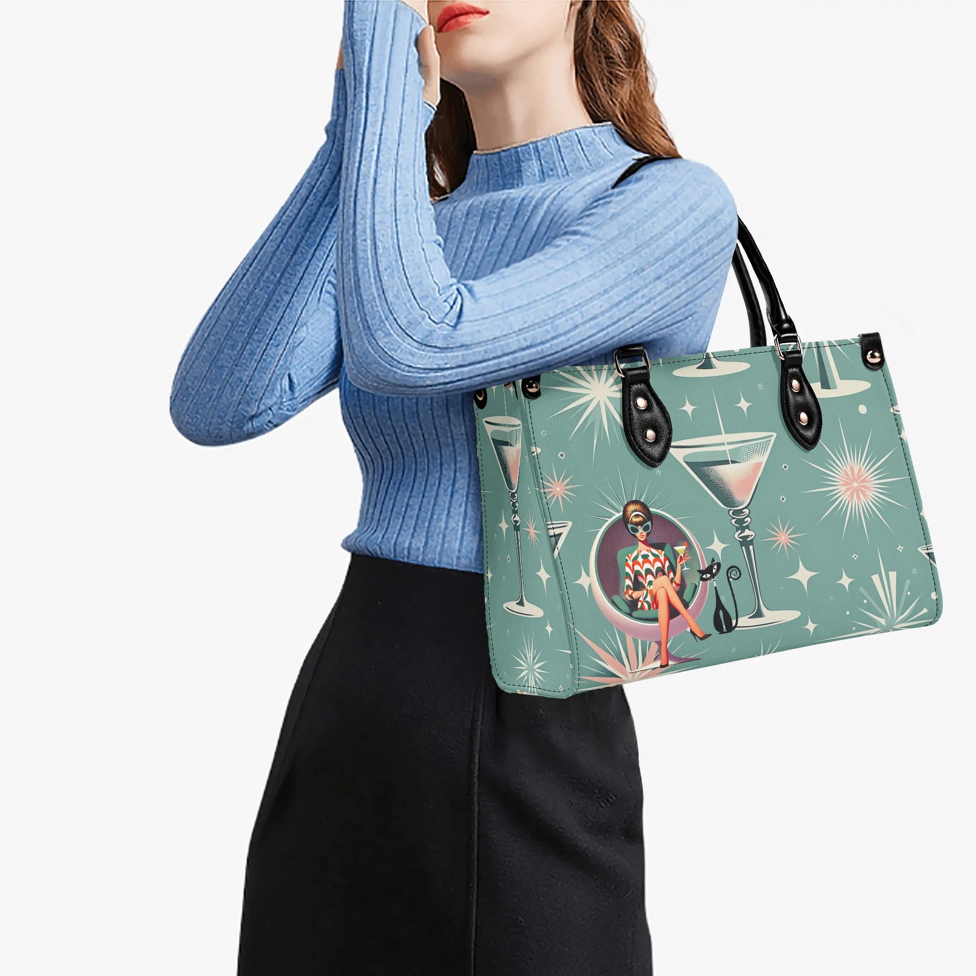 Mid Century Modern Gal, Mod 50s Atomic Kittie Martini Retro Kitschy Luxury Handbag Or Shoulder Bag - Mid Century Modern Gal