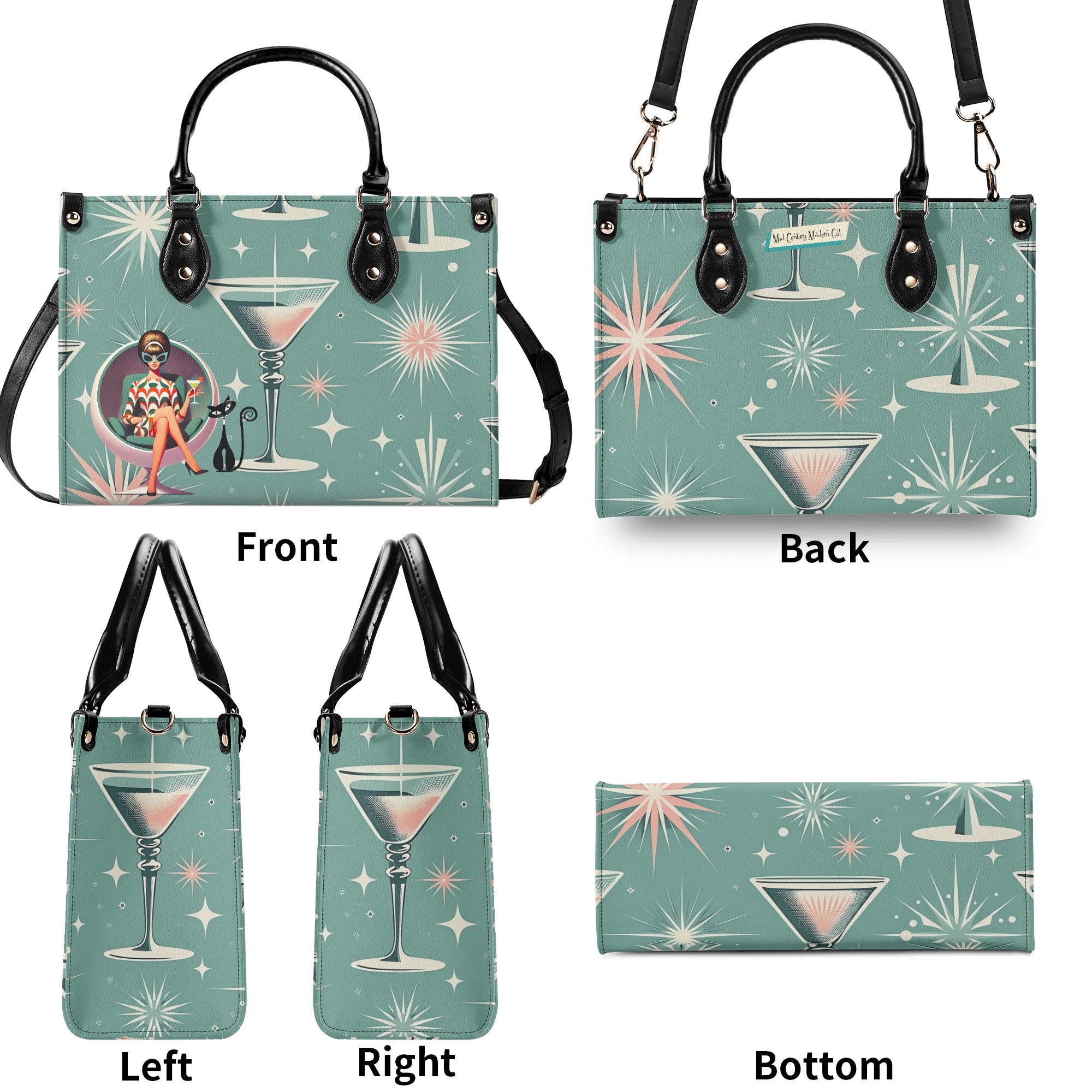 Mid Century Modern Gal, Mod 50s Atomic Kittie Martini Retro Kitschy Luxury Handbag Or Shoulder Bag - Mid Century Modern Gal