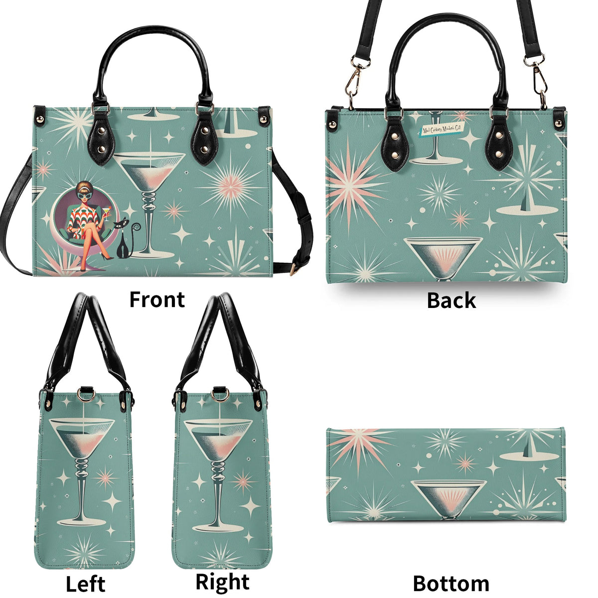 Mid Century Modern Gal, Mod 50s Atomic Kittie Martini Retro Kitschy Luxury Handbag Or Shoulder Bag - Mid Century Modern Gal