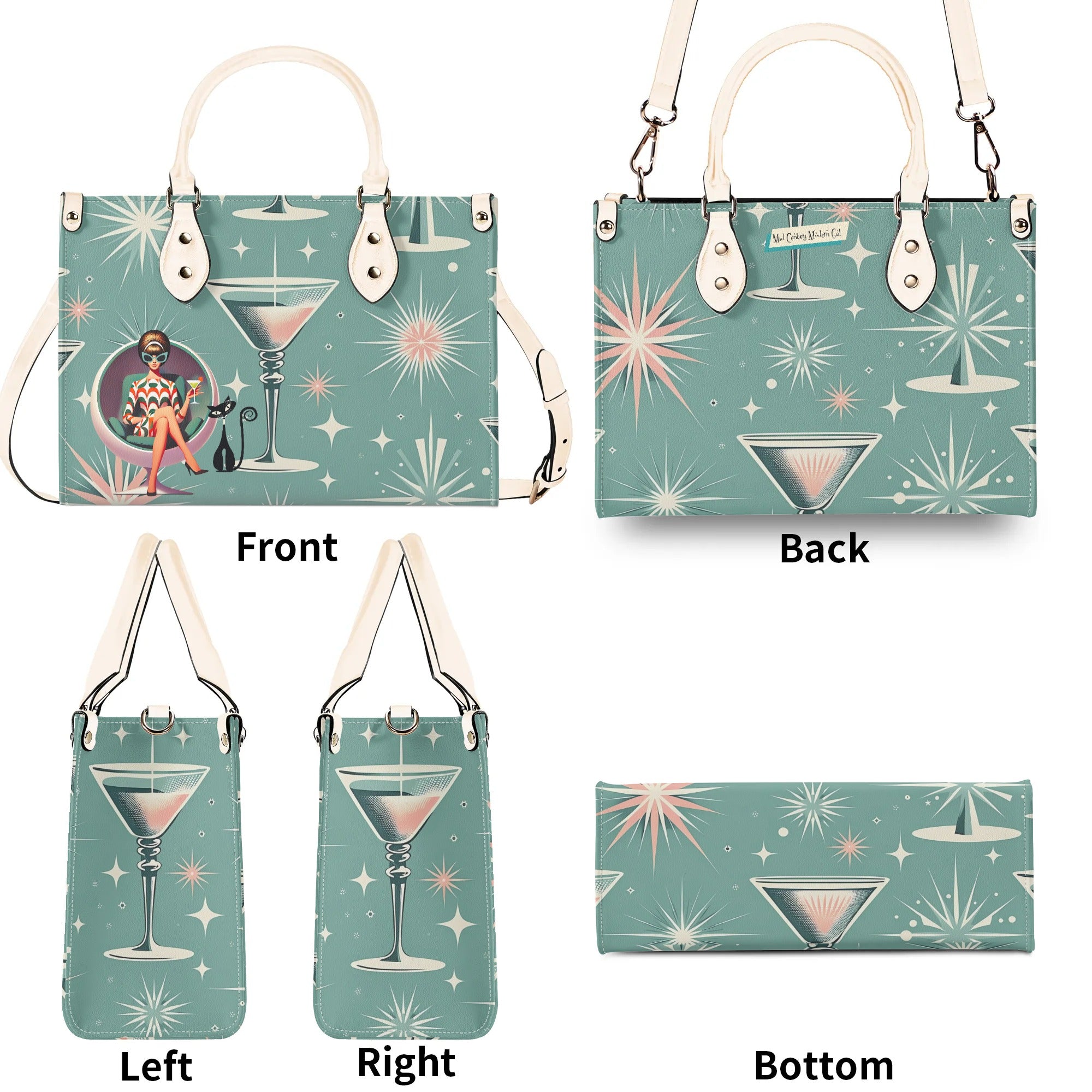 Mid Century Modern Gal, Mod 50s Atomic Kittie Martini Retro Kitschy Luxury Handbag Or Shoulder Bag - Mid Century Modern Gal
