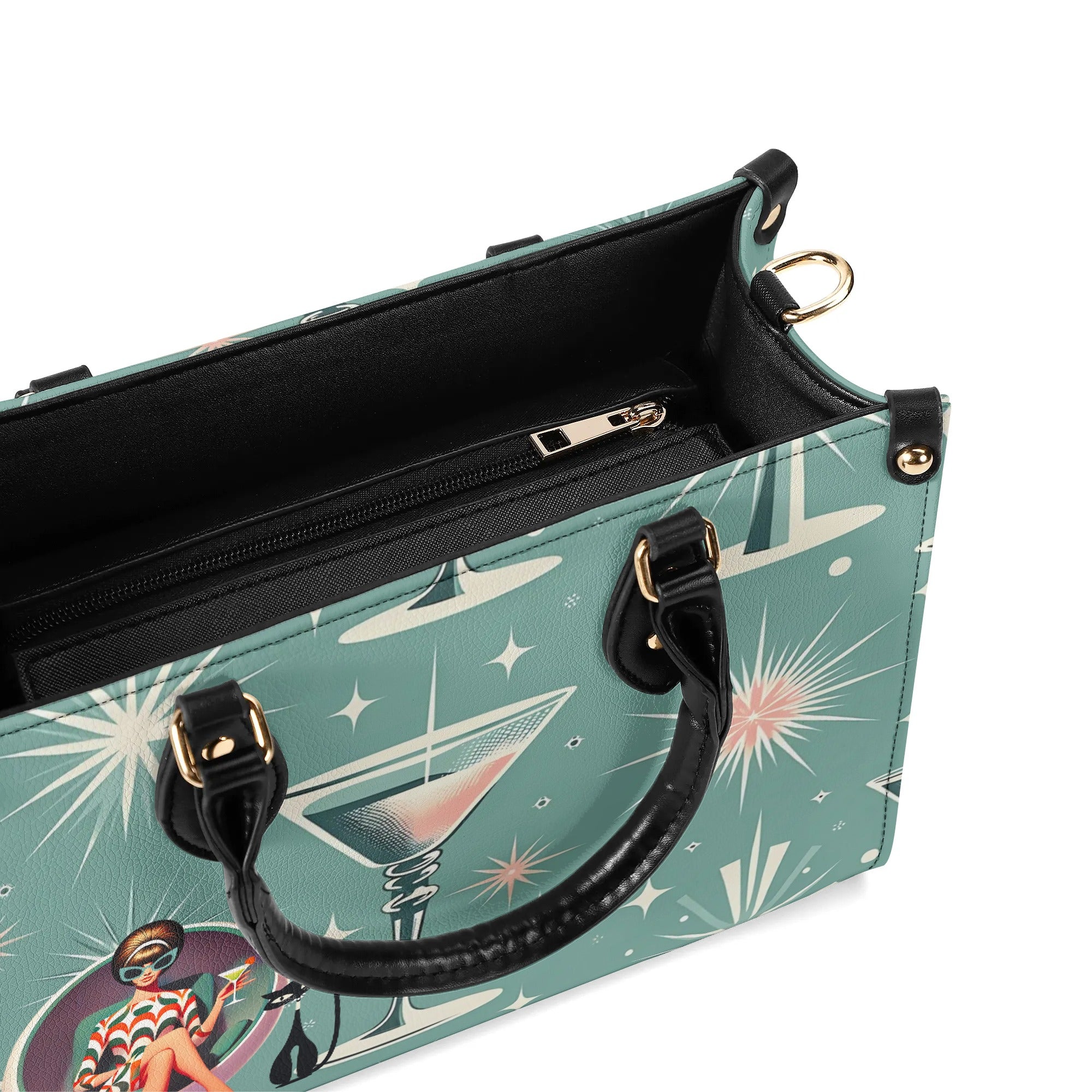 Mid Century Modern Gal, Mod 50s Atomic Kittie Martini Retro Kitschy Luxury Handbag Or Shoulder Bag - Mid Century Modern Gal
