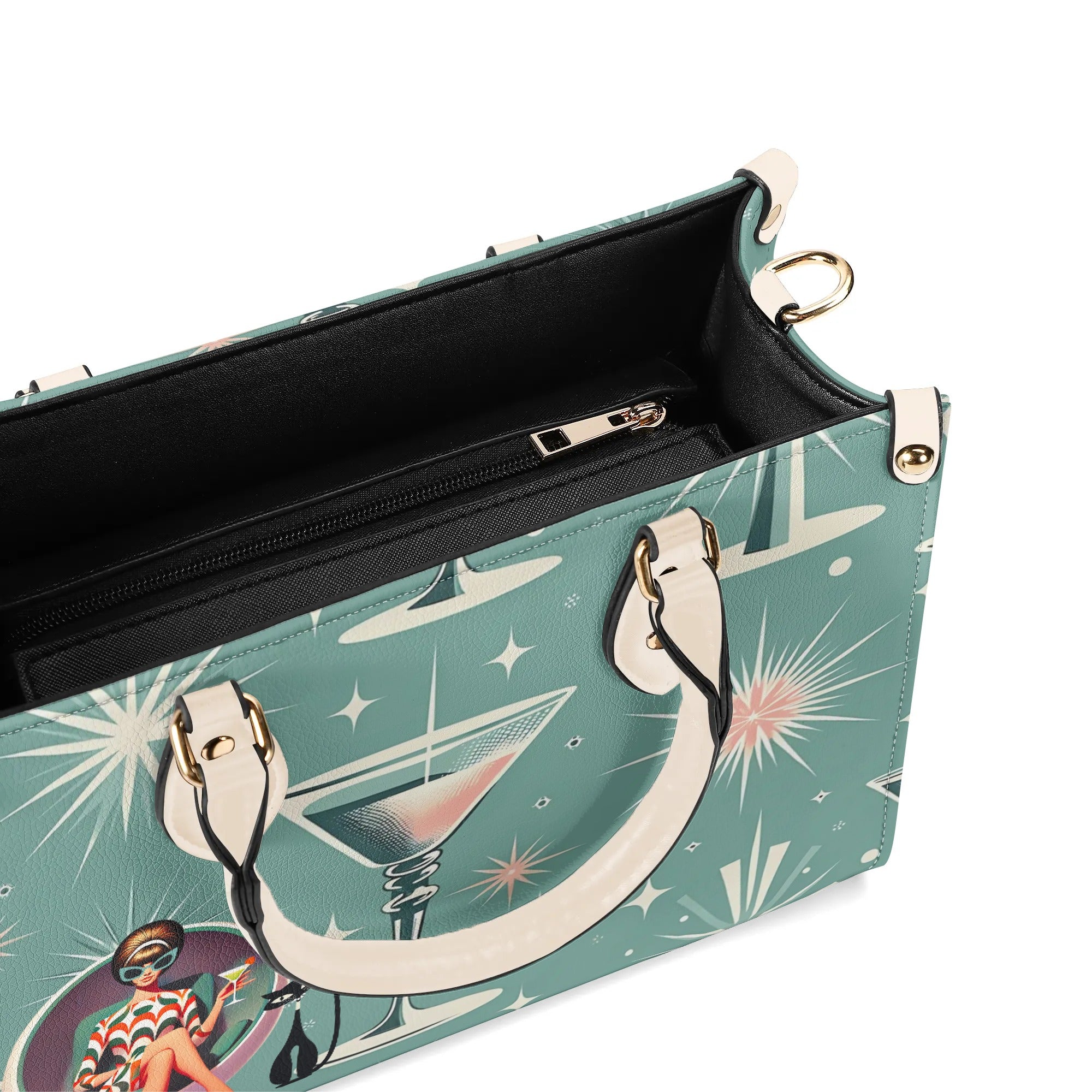 Mid Century Modern Gal, Mod 50s Atomic Kittie Martini Retro Kitschy Luxury Handbag Or Shoulder Bag - Mid Century Modern Gal