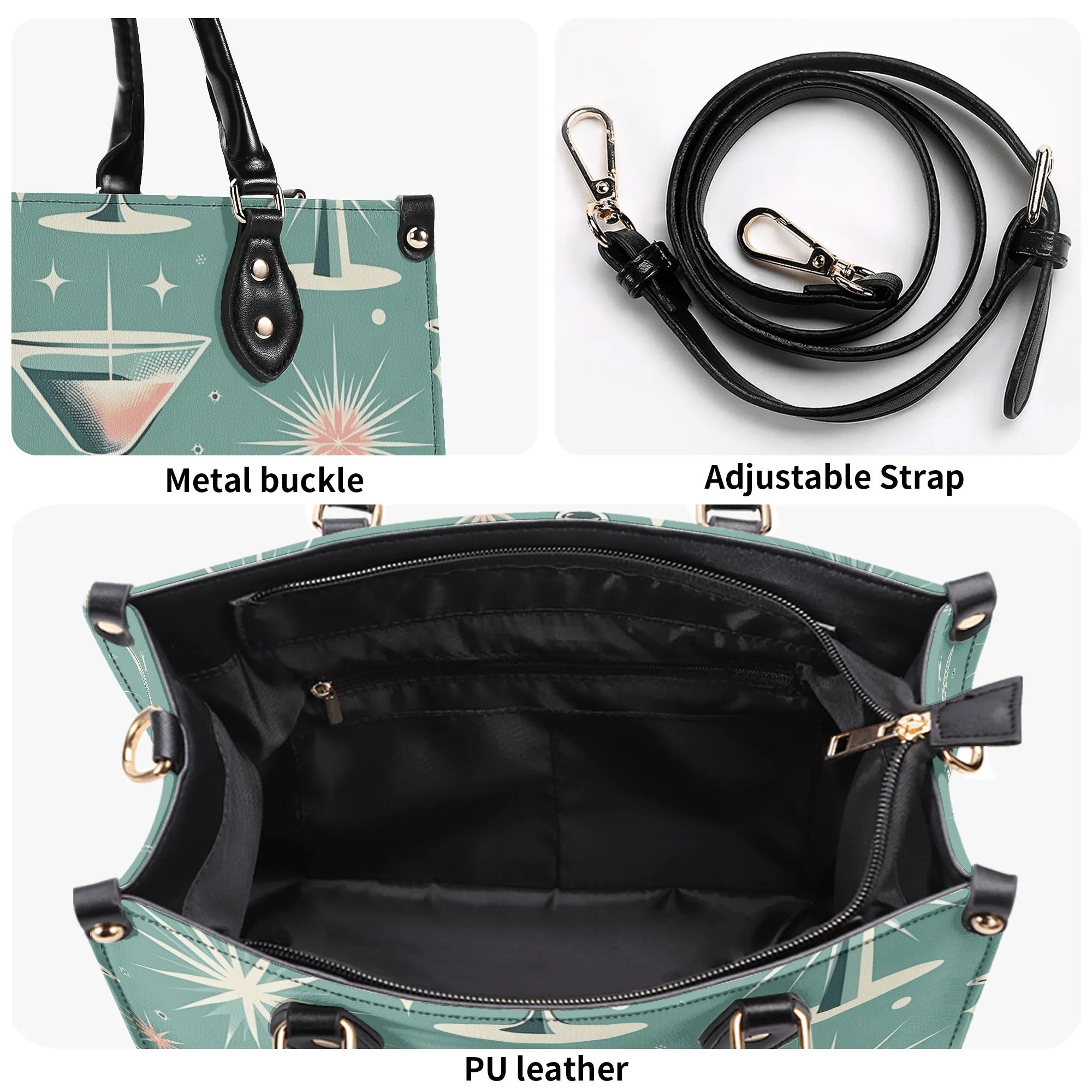 Mid Century Modern Gal, Mod 50s Atomic Kittie Martini Retro Kitschy Luxury Handbag Or Shoulder Bag - Mid Century Modern Gal