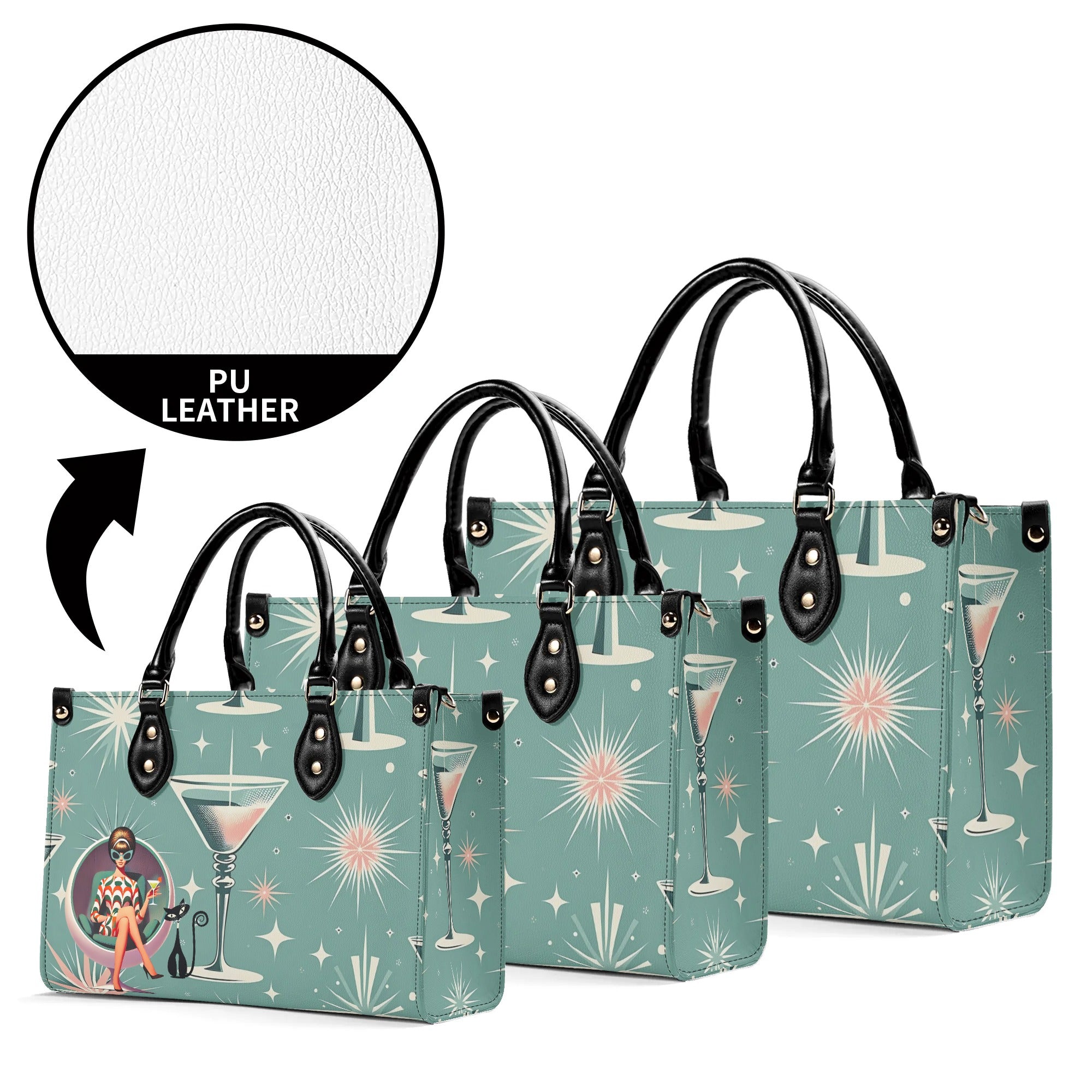 Mid Century Modern Gal, Mod 50s Atomic Kittie Martini Retro Kitschy Luxury Handbag Or Shoulder Bag - Mid Century Modern Gal
