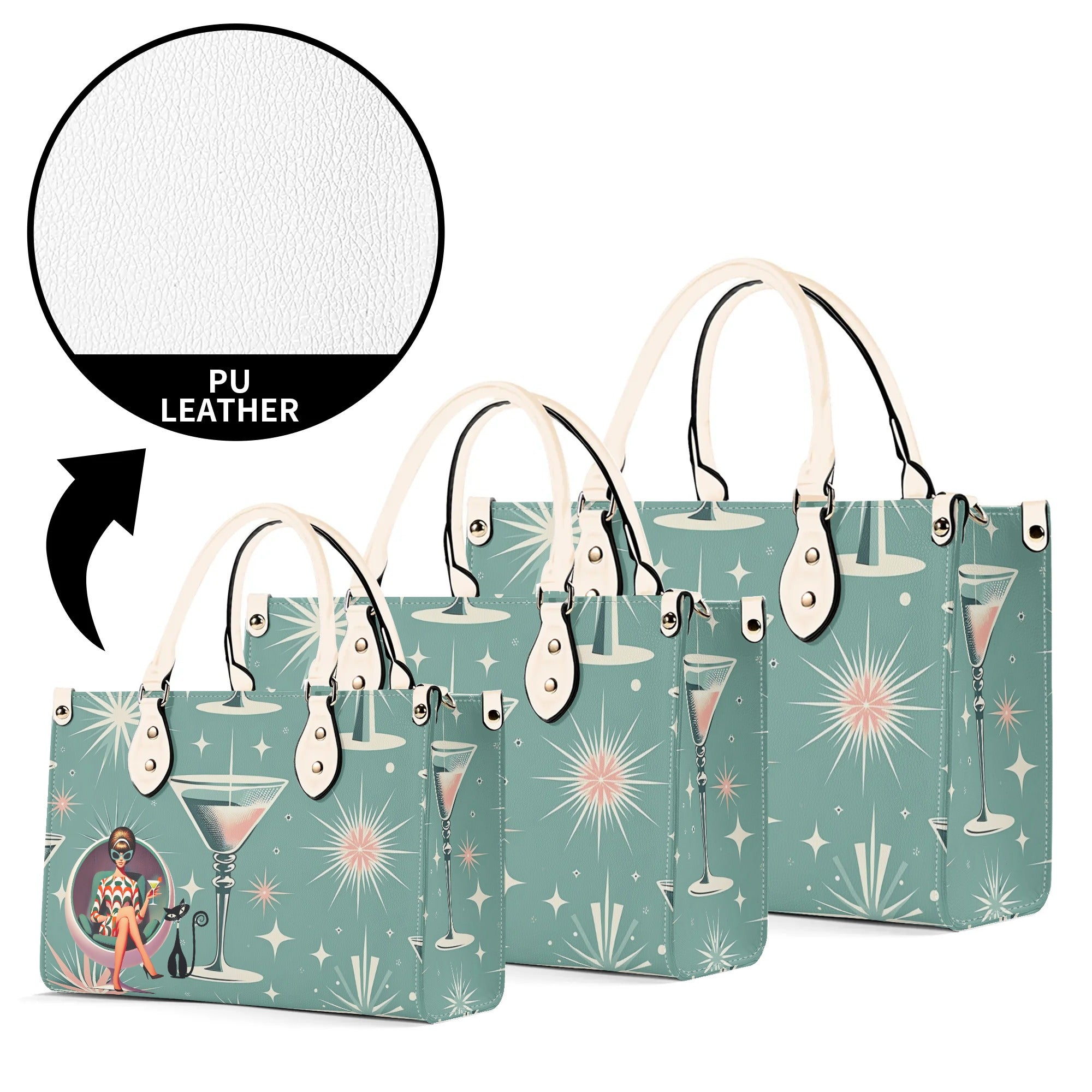 Mid Century Modern Gal, Mod 50s Atomic Kittie Martini Retro Kitschy Luxury Handbag Or Shoulder Bag - Mid Century Modern Gal